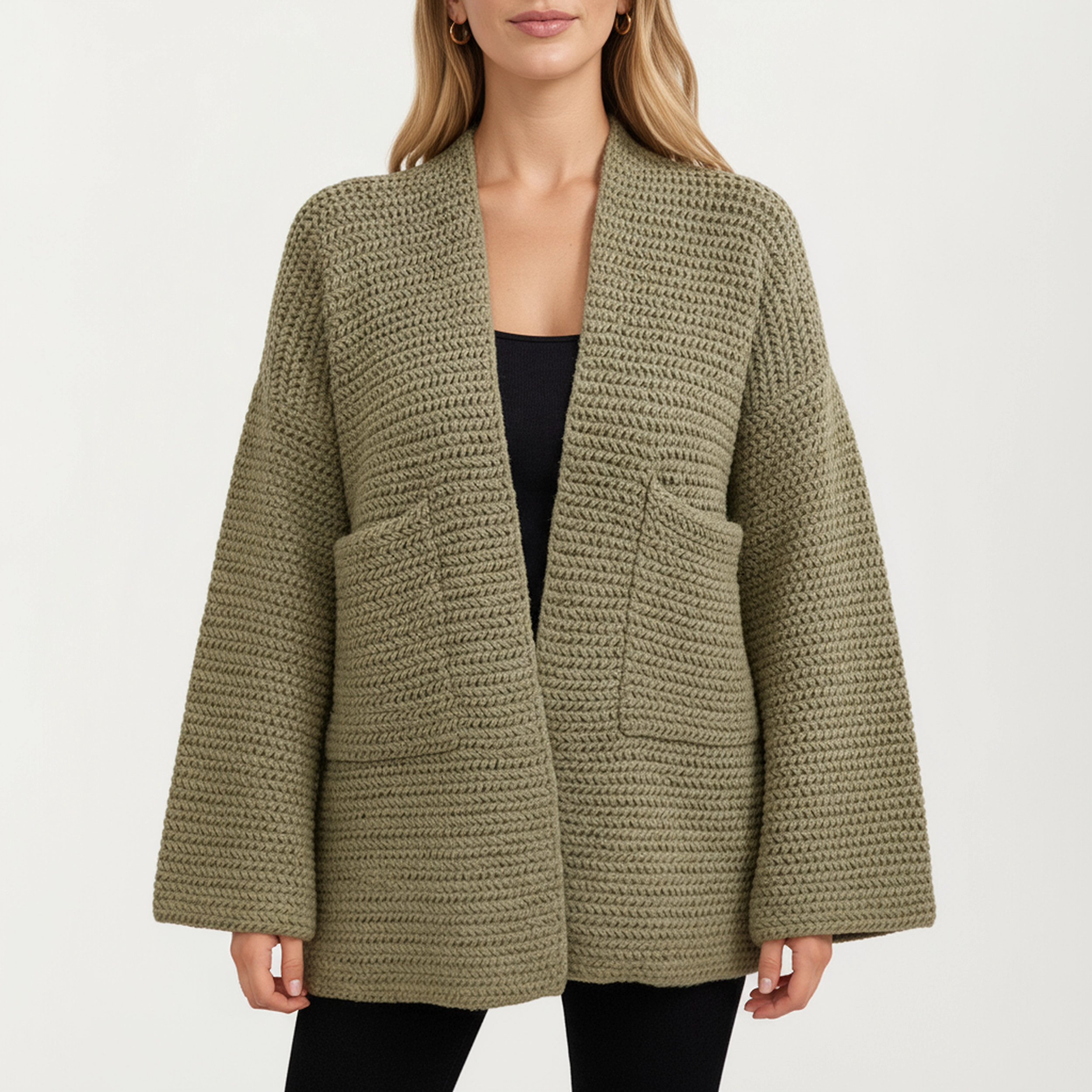 Anna-Kaci Women's Open Front Long Sleeve Textured Knit Design Cardigan with Relaxed Fit