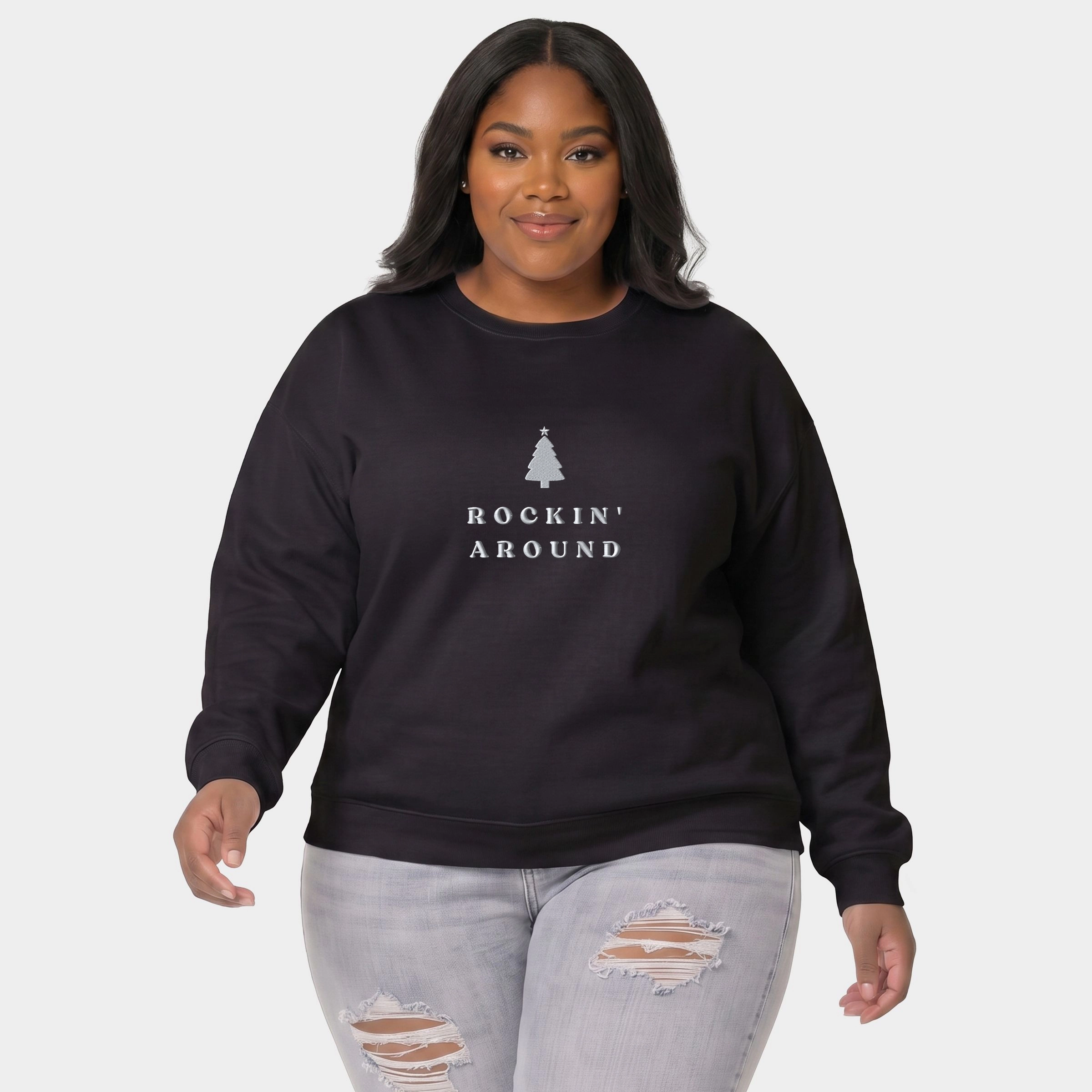 Simply Sage Market - Women's Plus Sized Graphic Sweatshirt Embroidered Rockin' Around Tree