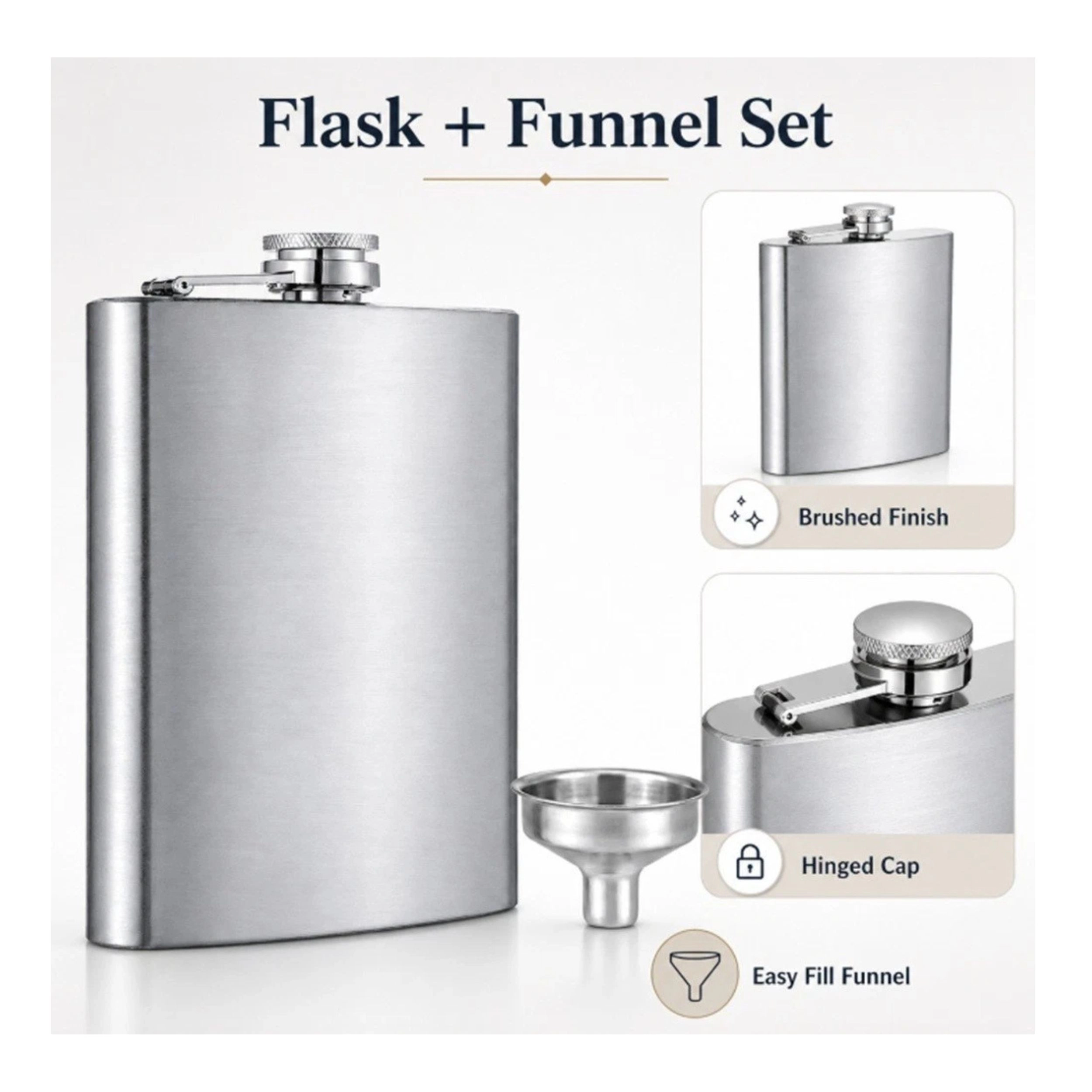 Home Collection Stainless Steel Hip Flask with Screw Cap and Funnel