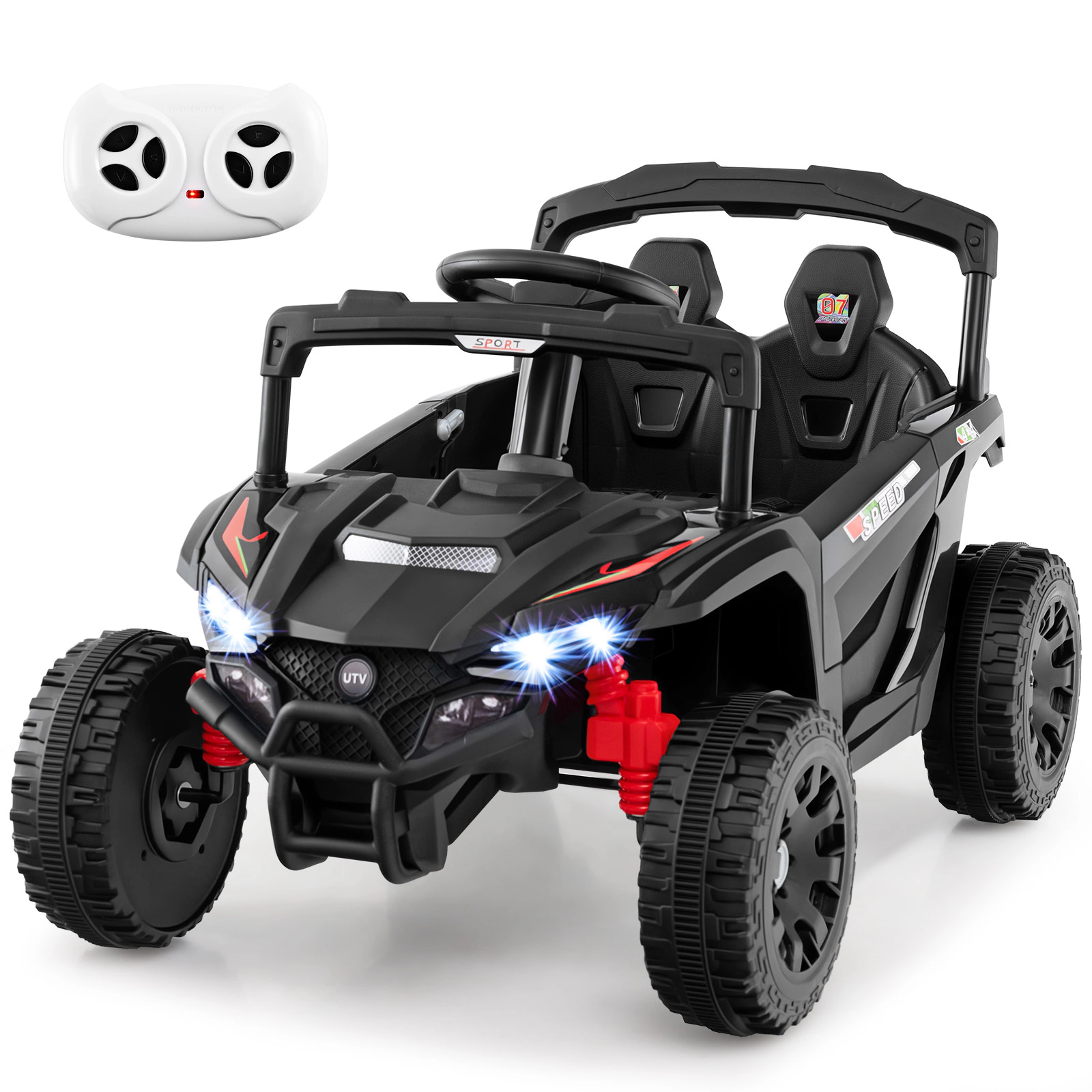 LJG 12V Kids Ride on Car UTV Electric Vehicle with LED Lights Music and Horn