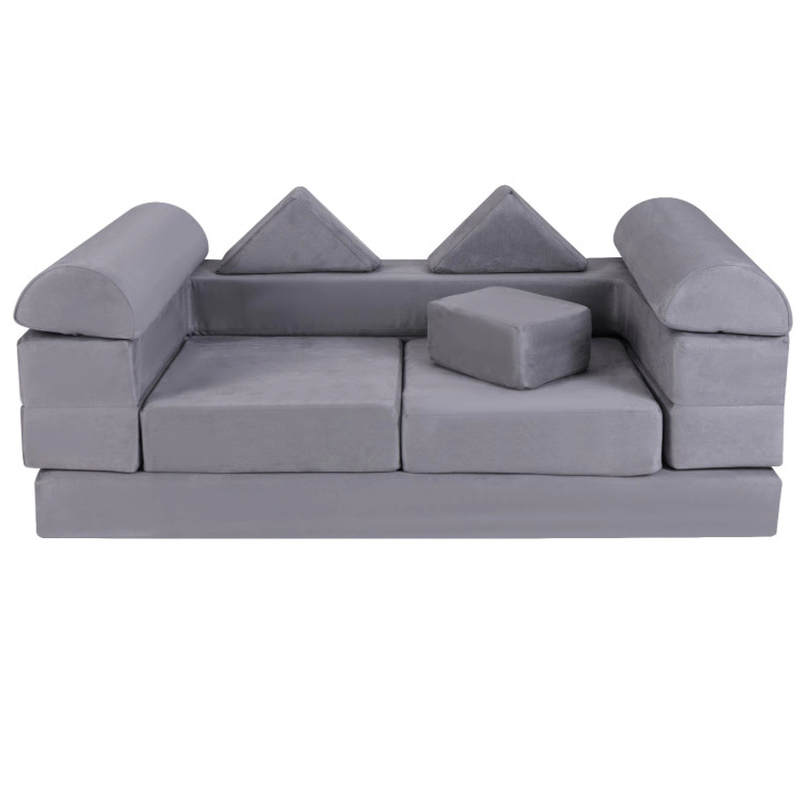 SUGIFT 9-Piece Gray Suede Stackable Foam Climbing Blocks and Crawl Playset with Machine Washable Covers
