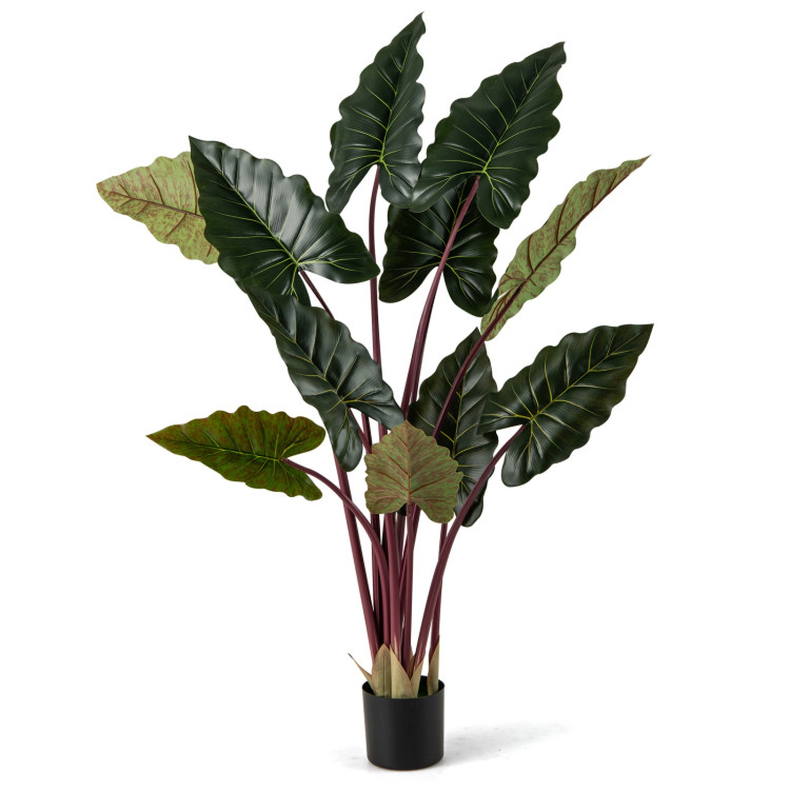 SUGIFT Set of 2 63-in 11 Ruffled Leaves Bendable Metal Stems Artificial Taro Trees 6.5-in x 5.5-in Pot 11-lb Green