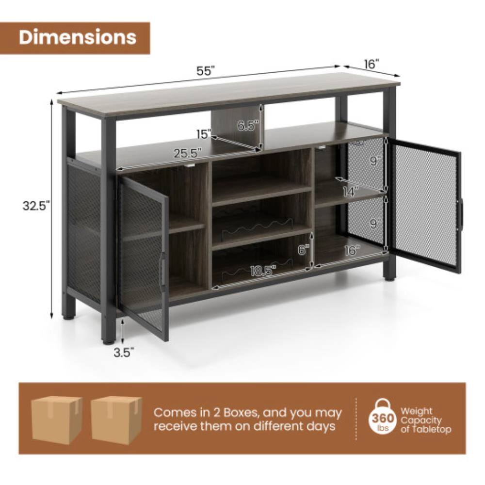 Hivvago 55-Inch Buffet Sideboard With 8-Bottle Wine Racks And Wine Glass Holders