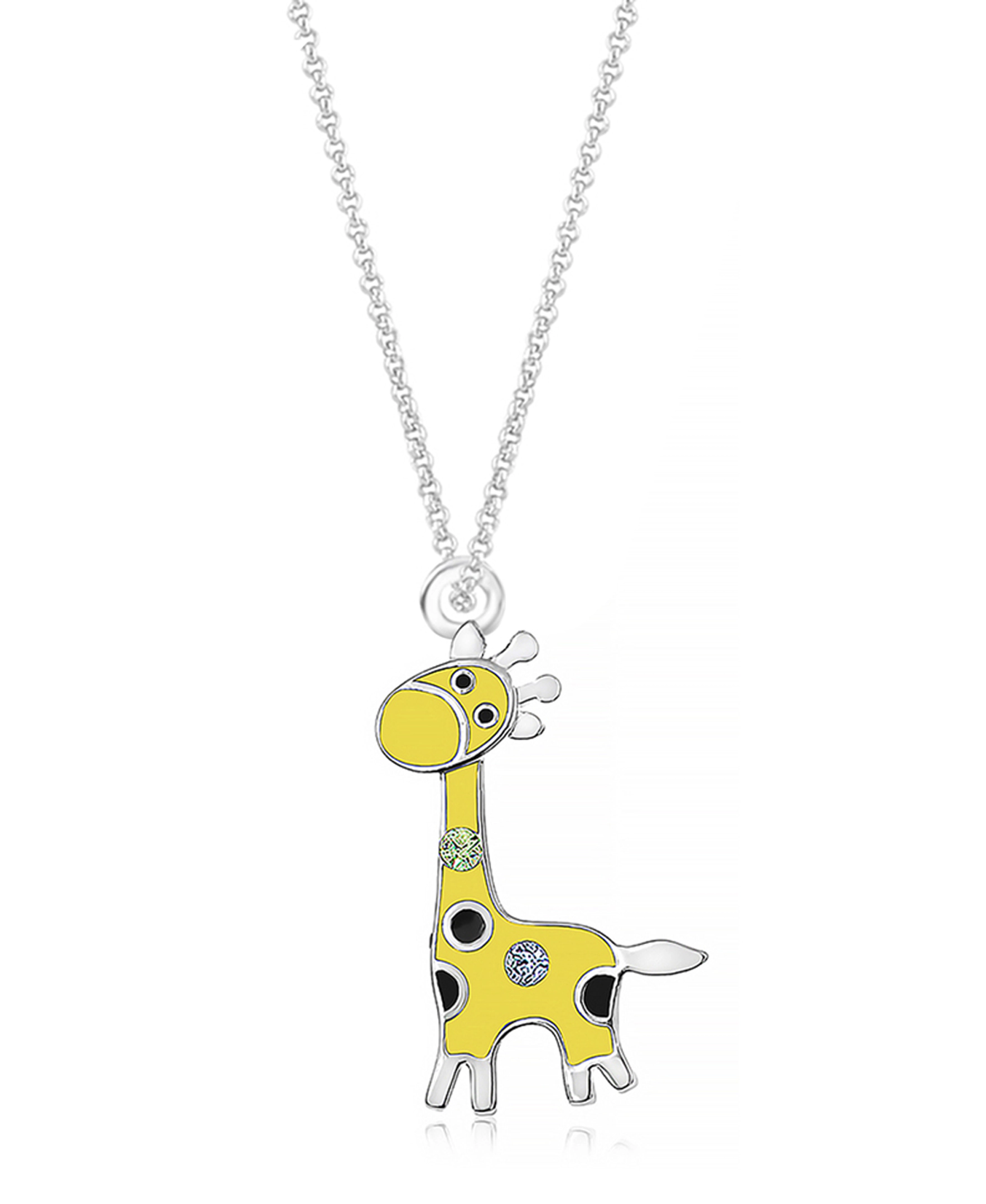 CHANTEUR Kids Giraffe Crystal Pendant Necklace - White Gold Palladium Plating, Silver, 6-inch