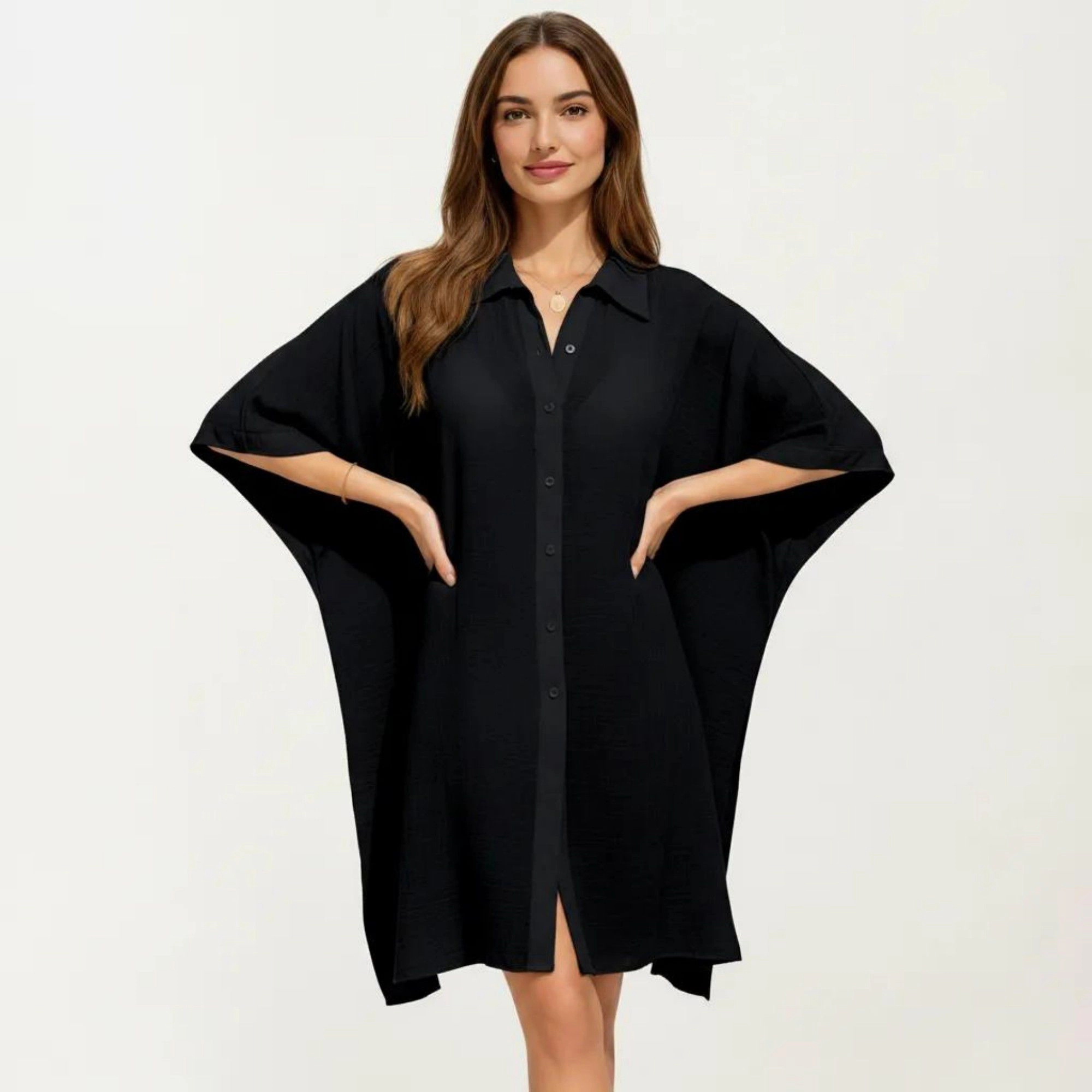 Anna-Kaci Women's Button Front Collared Lightweight Beach Swim Cover Up Shirt Dress
