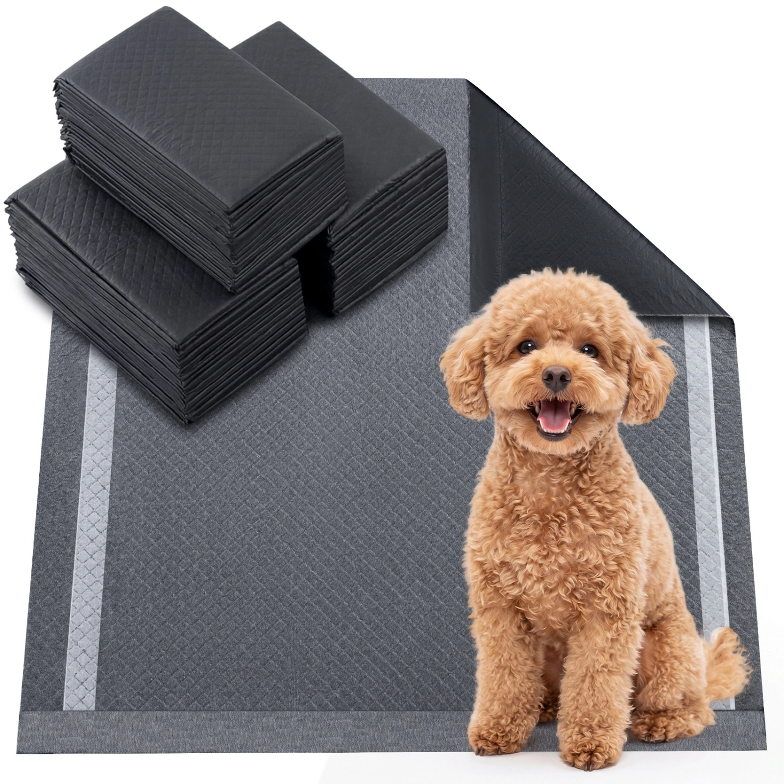 SUGIFT 150-Count 24 x 24-in Square Black Charcoal 6-Layer Dog Pee Pads with 22 x 22-in Absorbent Core