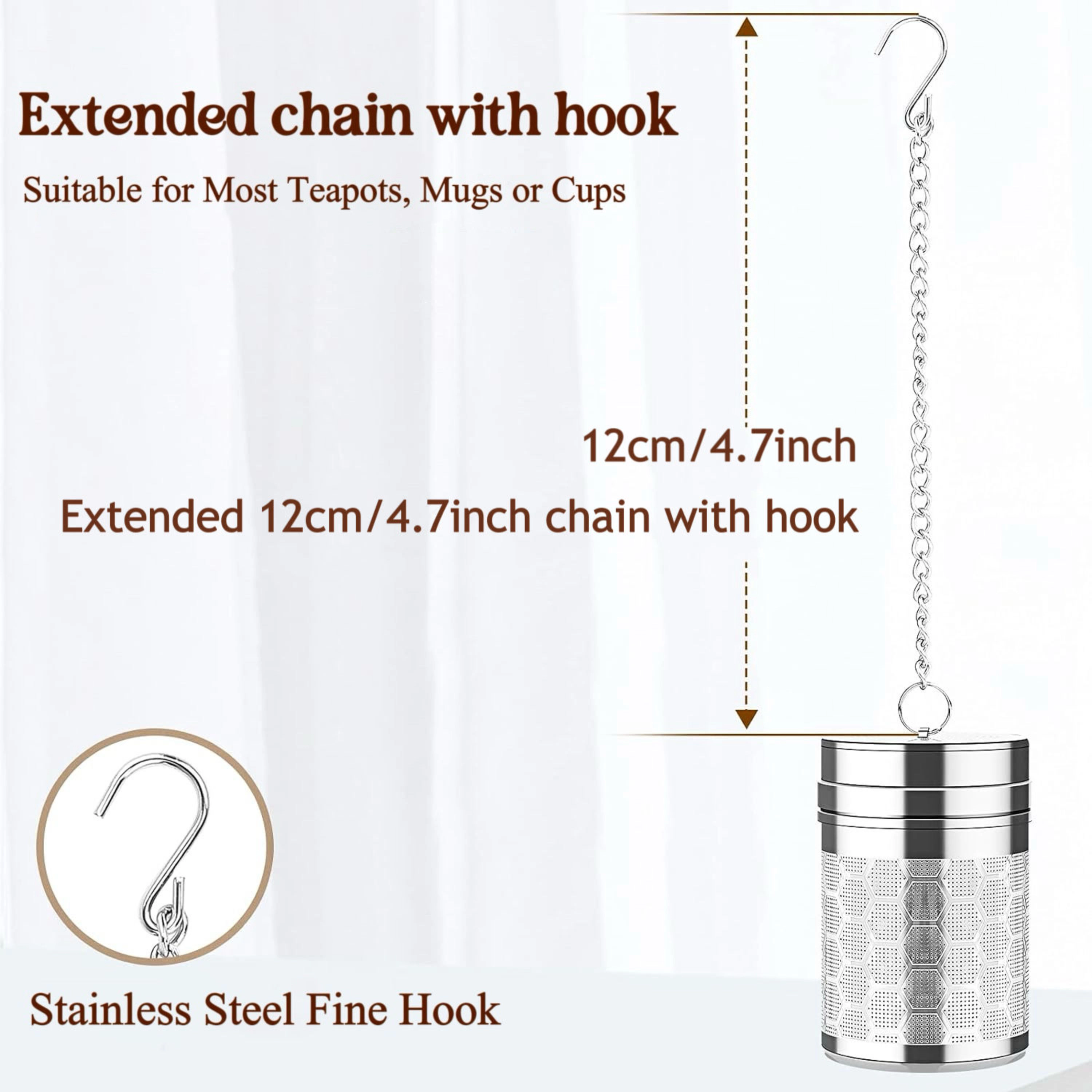 Kitcheniva Stainless Steel Fine Mesh Tea Infuser With Chain & Drip Tray