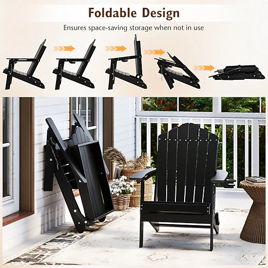LJG Weather Resistant HDPE Folding Adirondack Chair with High