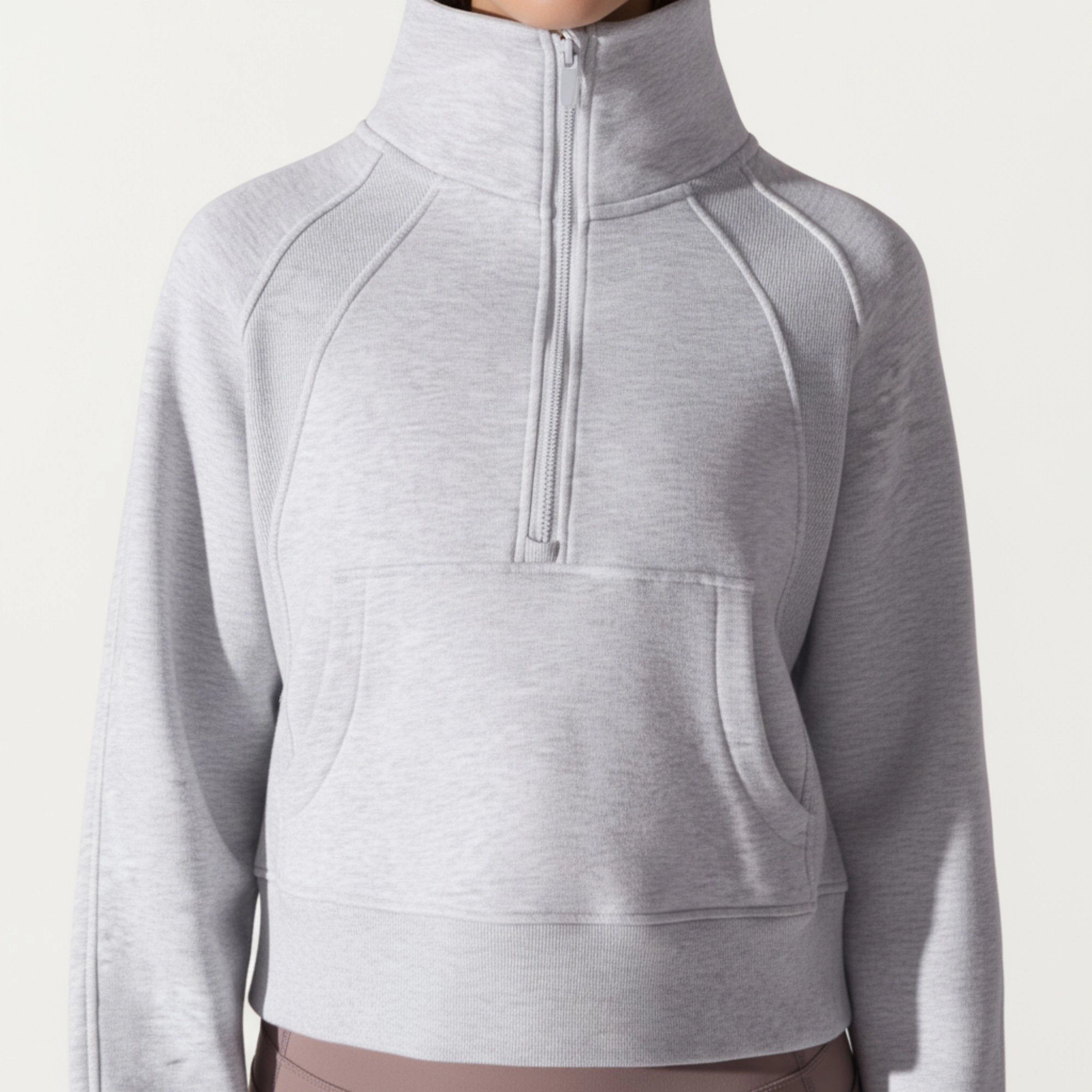 Anna-Kaci Women's Long Sleeve Half-Zip Pullover Sweatshirt with High Collar and Kangaroo Pocket Design