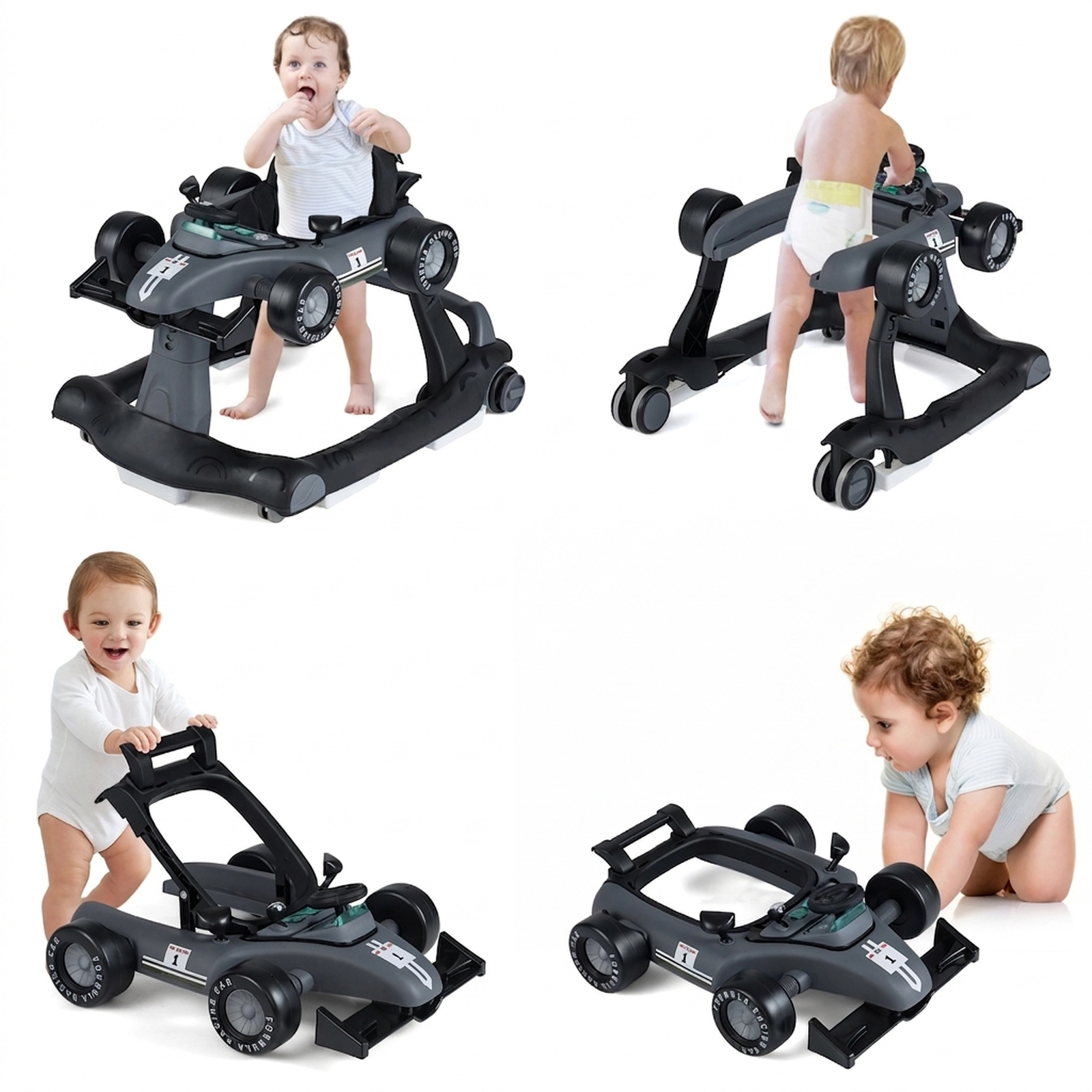 SUGIFT 4-in-1 Foldable Activity Push Walker with Adjustable Height 25-lb Capacity Ages 6-18 Months Gray