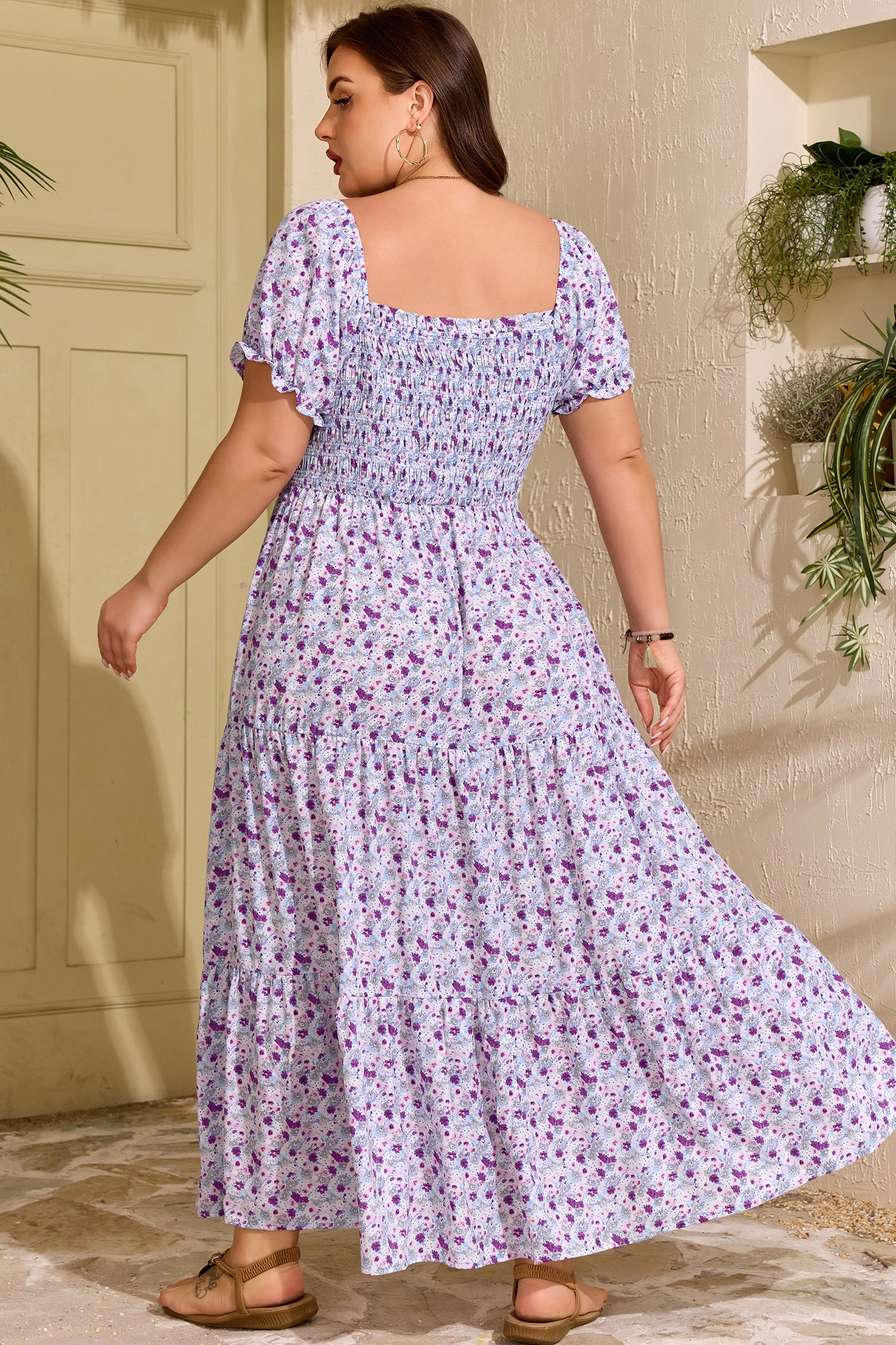 Threaded Pear Kelsey Square Smocked Maxi PLUS Dress