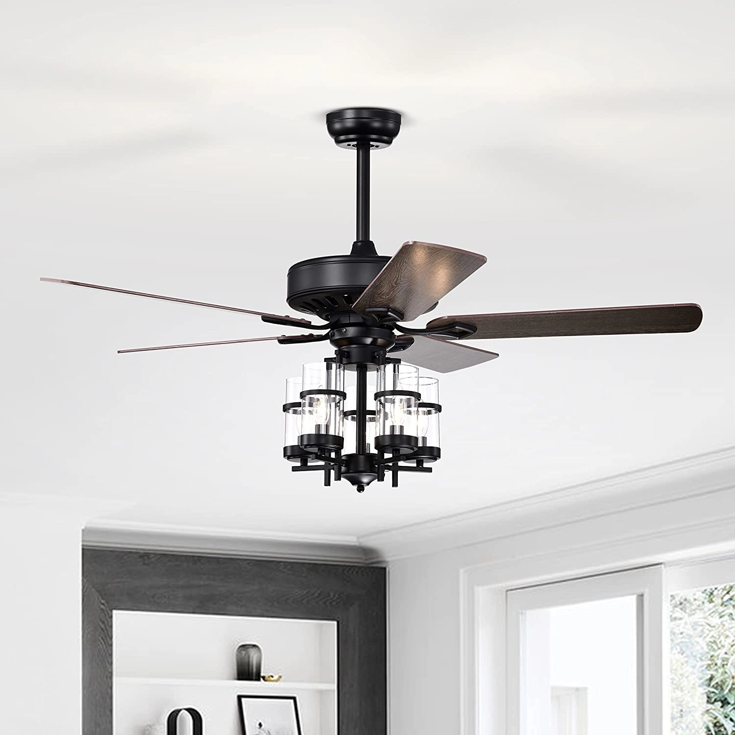 SUGIFT 50-in Reversible 5-Blade Ceiling Fan Light with Explosion-Proof Glass Lampshades 3-Speed Remote-Controlled Black