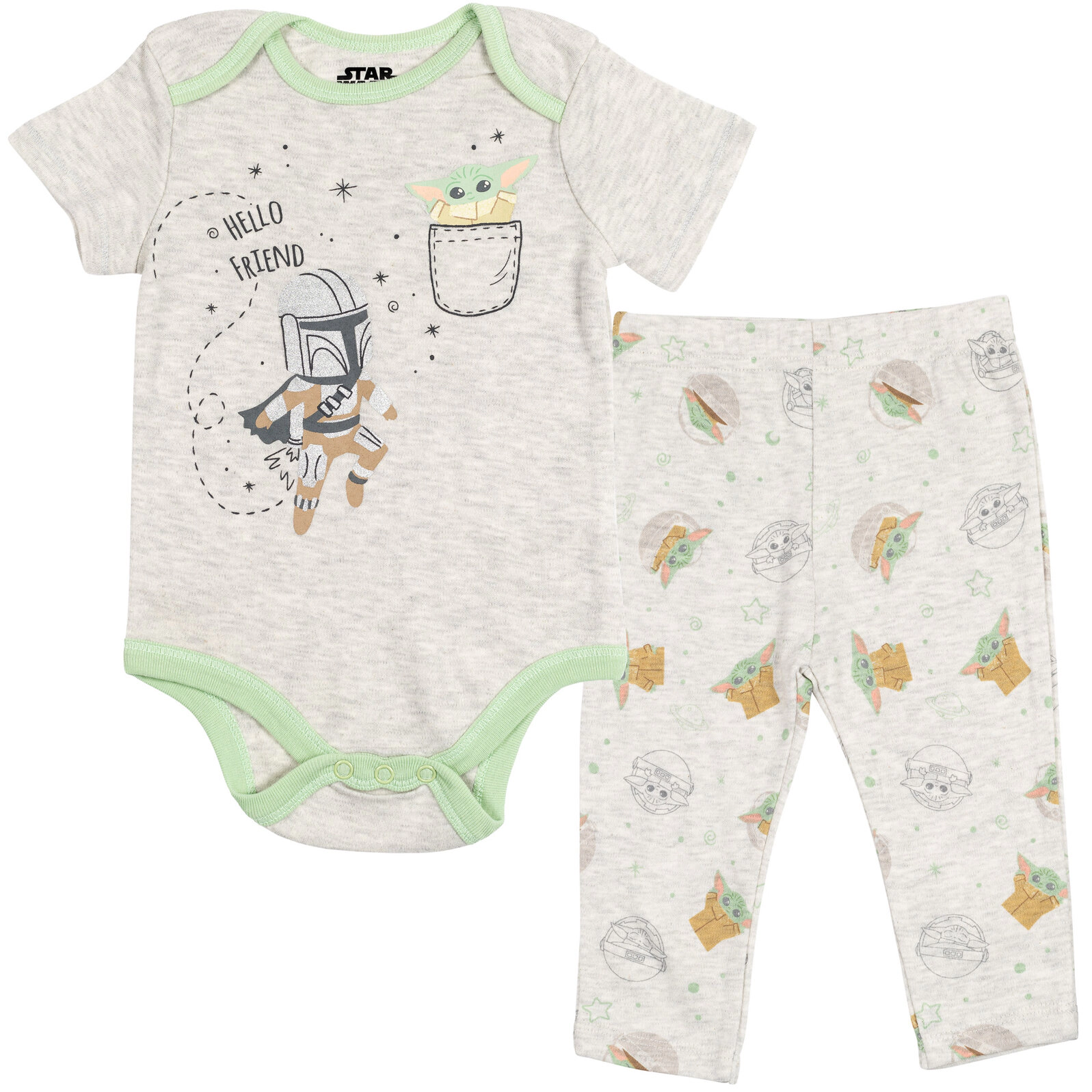 Star Wars The Mandalorian Grogu Baby 8-Piece Bodysuit and Pants Set