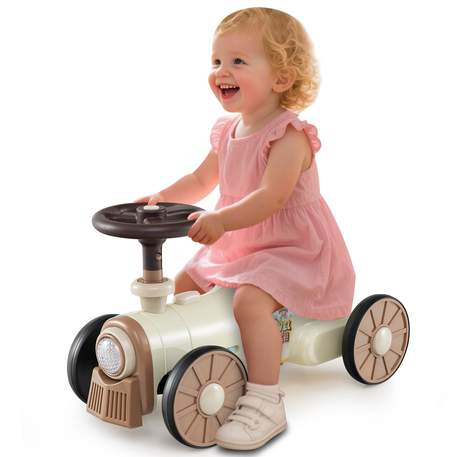 LJG Kids Ride on Toy with Steering Wheel and Train Whistle Sound Button