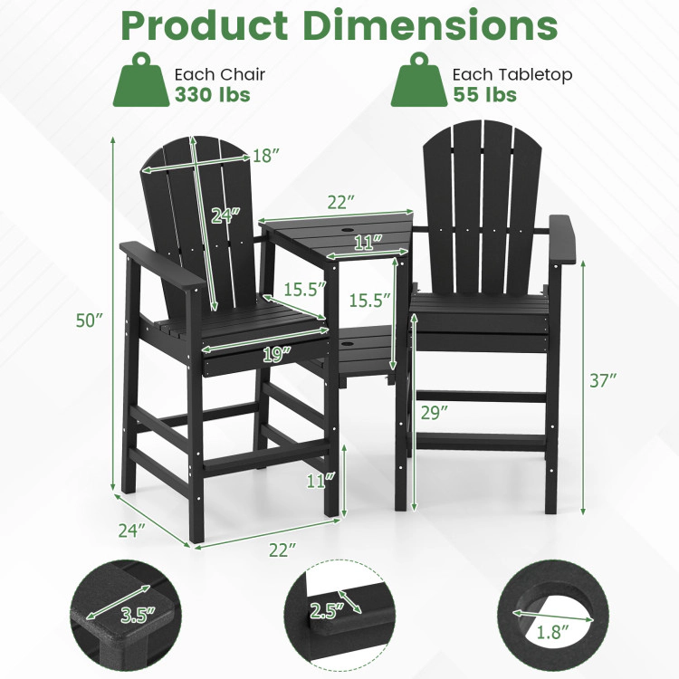 Hivvago All-Weather Two-Seat Adirondack Chair with Central Connecting Tray