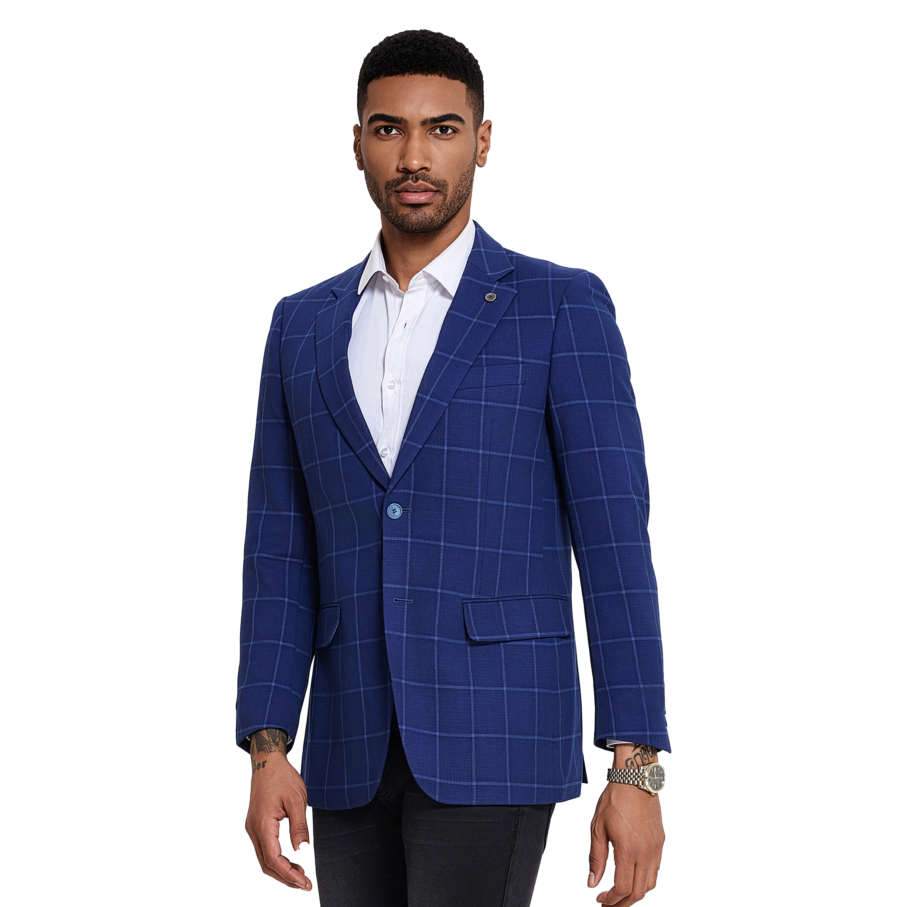 Tazzio Mens Slim Fit Windowpane Sport Coat