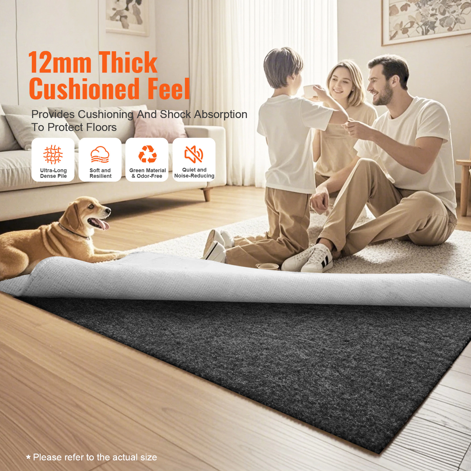 HONGGE Slip Resistant Rug Pad, Protective Cushioning Carpet 1/4 Thick, Dual Surface, Polyester Felt + Latex