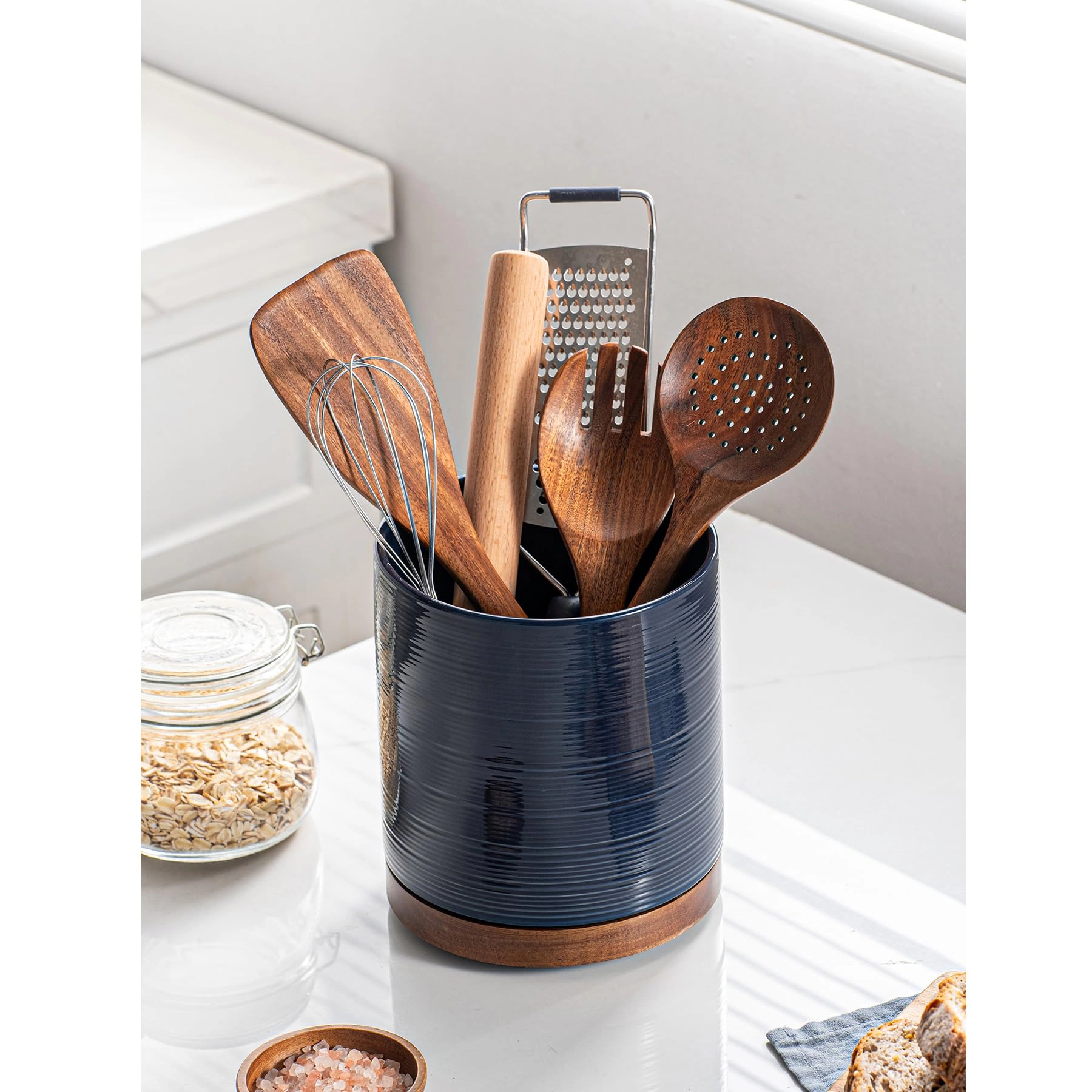WZK 360 Rotating Extra Large Ceramic Farmhouse Kitchen Utensil Holder