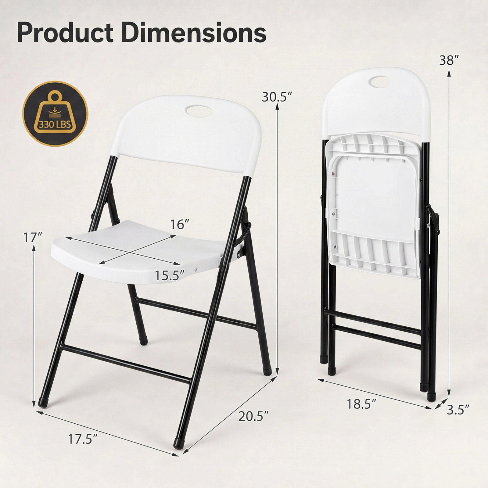 SUGIFT Set of 6 White Foldable Plastic Chairs with Carry Handle and Footrest for Party and Events