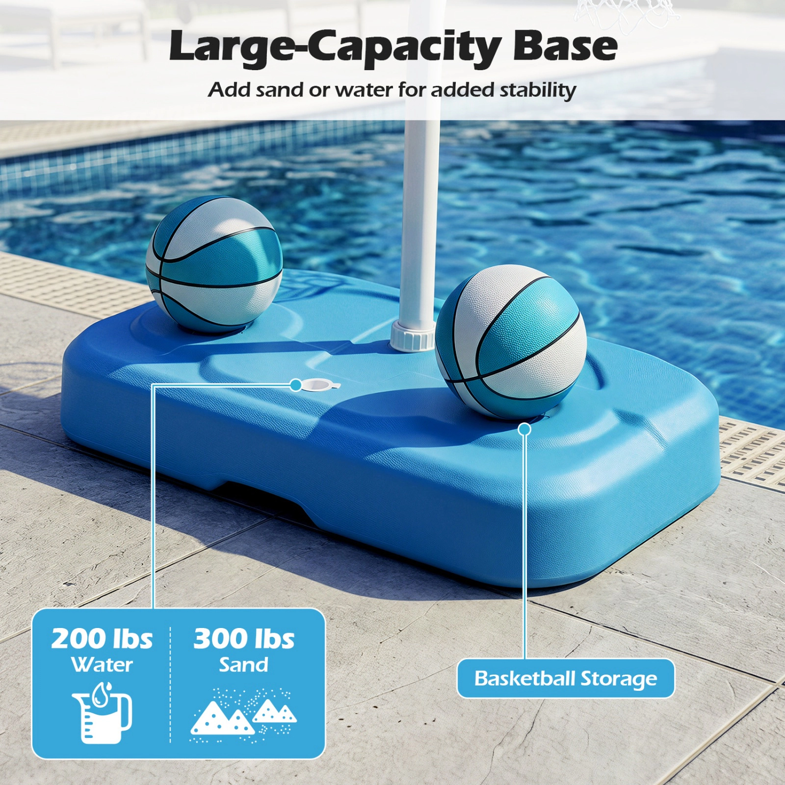 SUGIFT Kids Light Blue Pool Basketball Hoop Set with 2 Balls and Inflation Pump 42-in Backboard W 3.2-ft Rim H