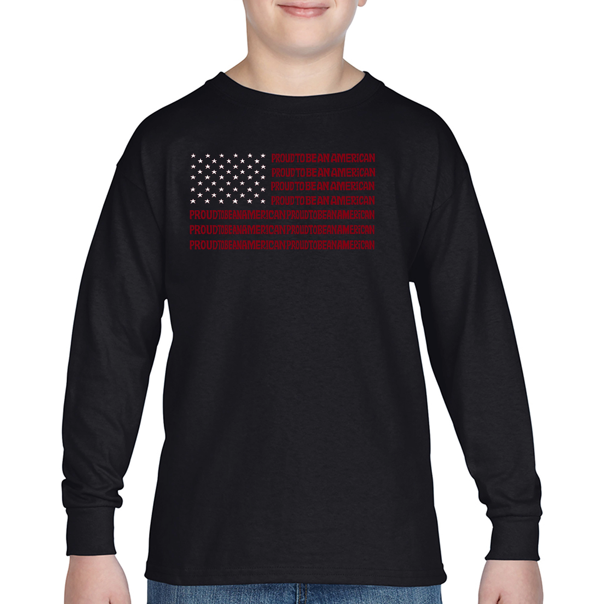 LA Pop Art Boys Long Sleeve T-Shirt - Proud To Be An American