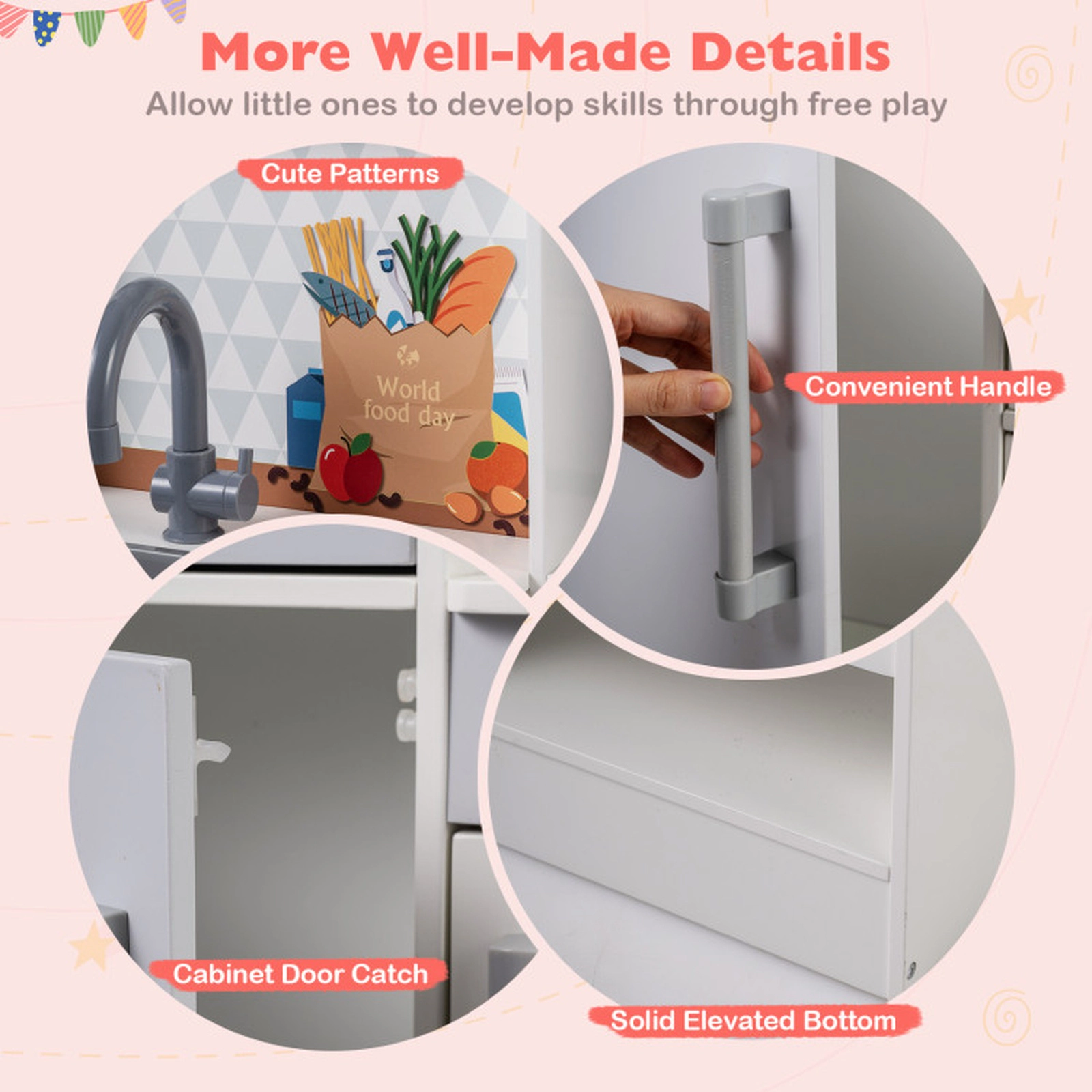 SUGIFT White Water Dispenser Range Hood and Cookware Dual-Sided Kids Play Kitchen