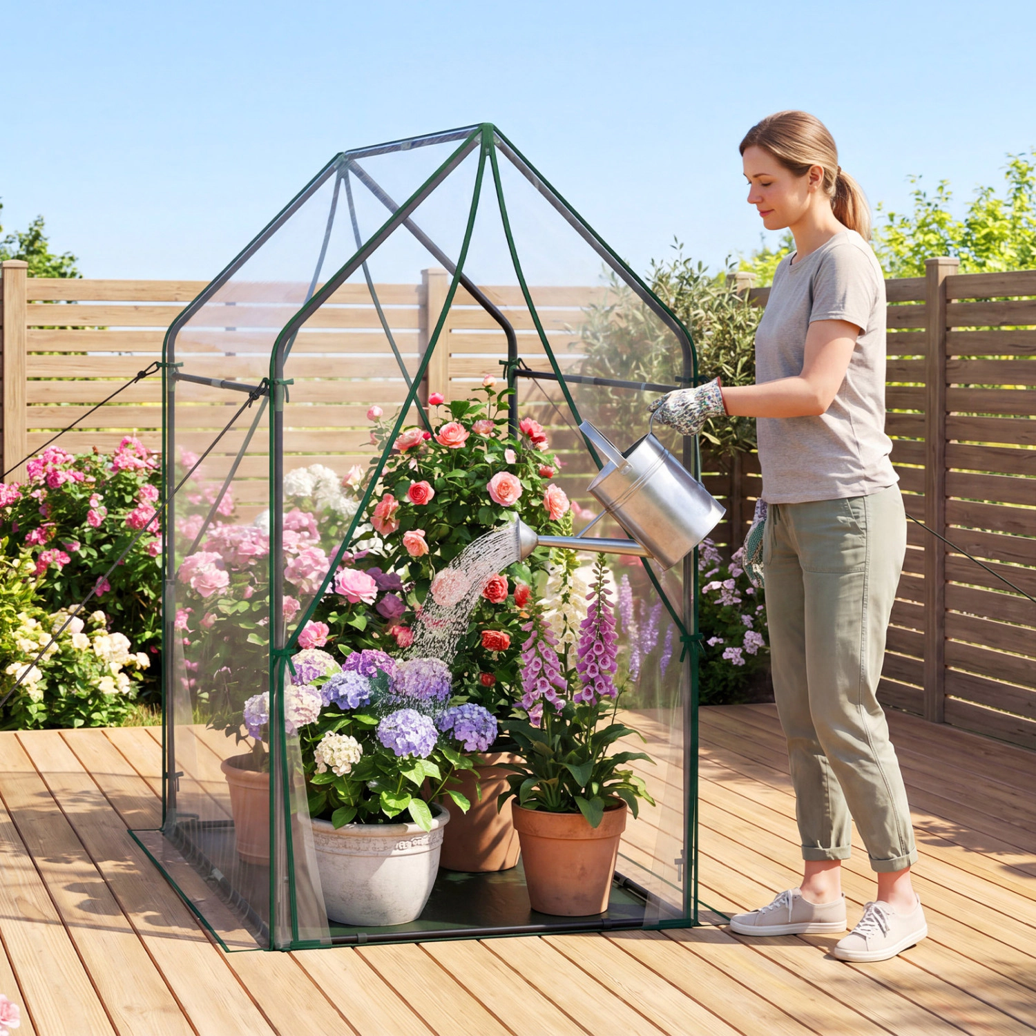 LJG Mini Green House Metal Frame with Waterproof Bottom Mat and Wind Ropes