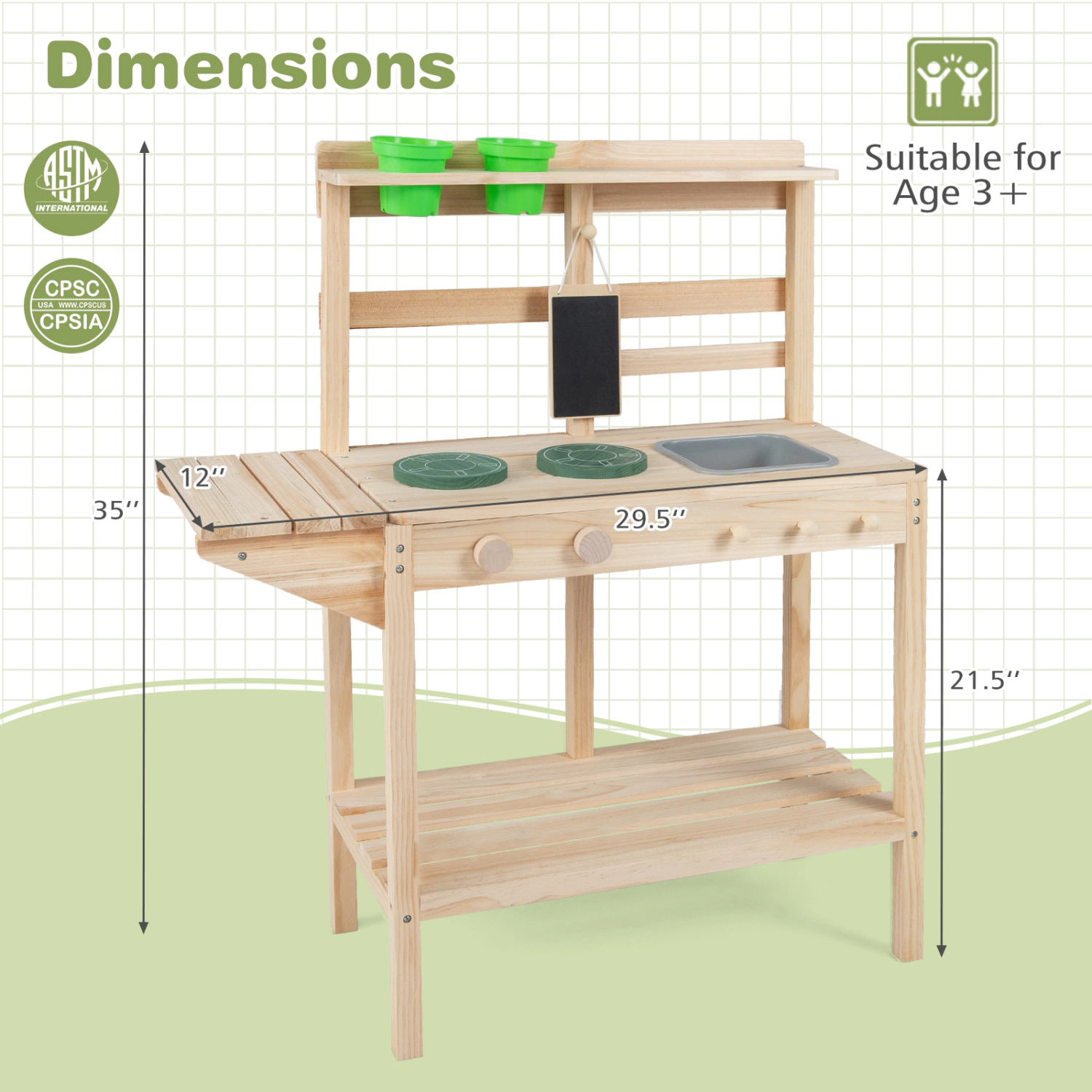 LJG Kids Play Kitchen Set Wooden Kitchen Playset with Stoves for Boys Girls 3+