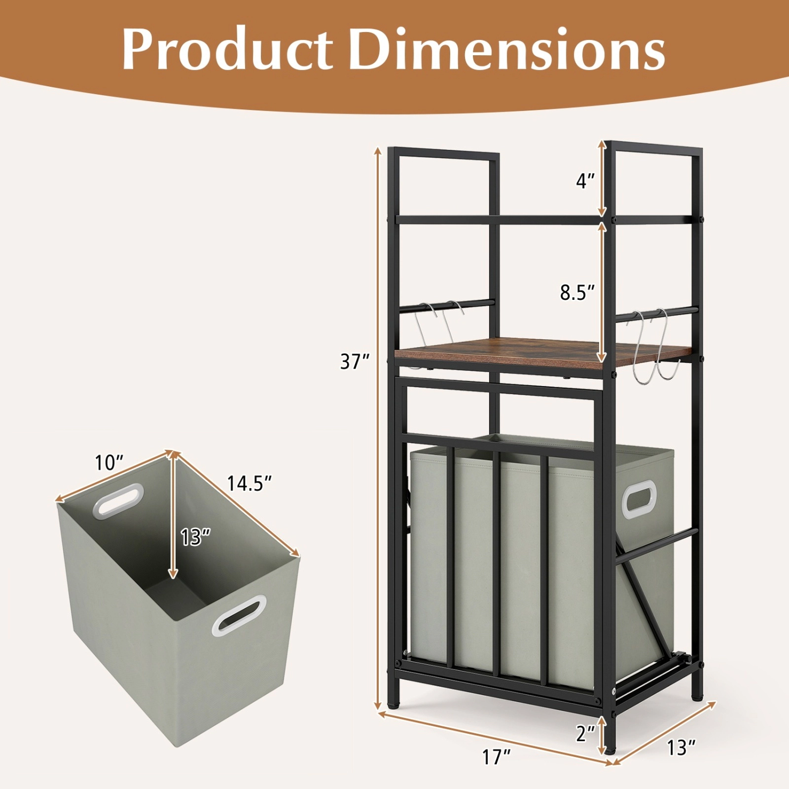 SUGIFT 2 Tier Laundry Hamper Black with Tilt-Out Basket Mesh Shelf and 4 Hooks