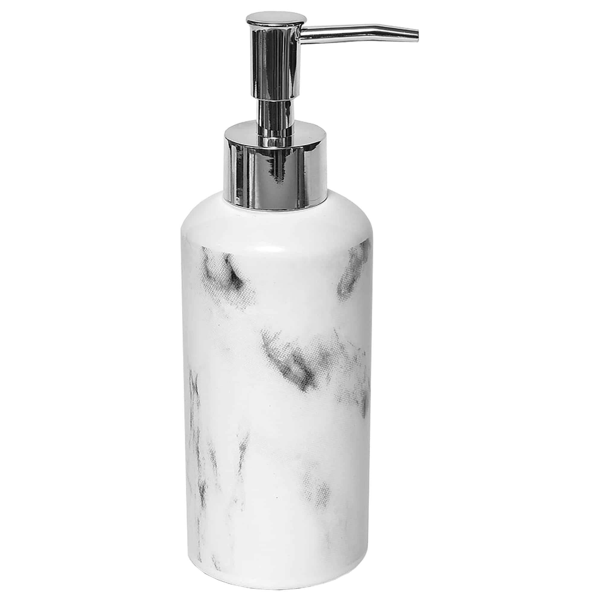 Evideco French Home Goods Marble-Effect Dolomite Soap Dispenser 10 fl oz, Polished White Gray