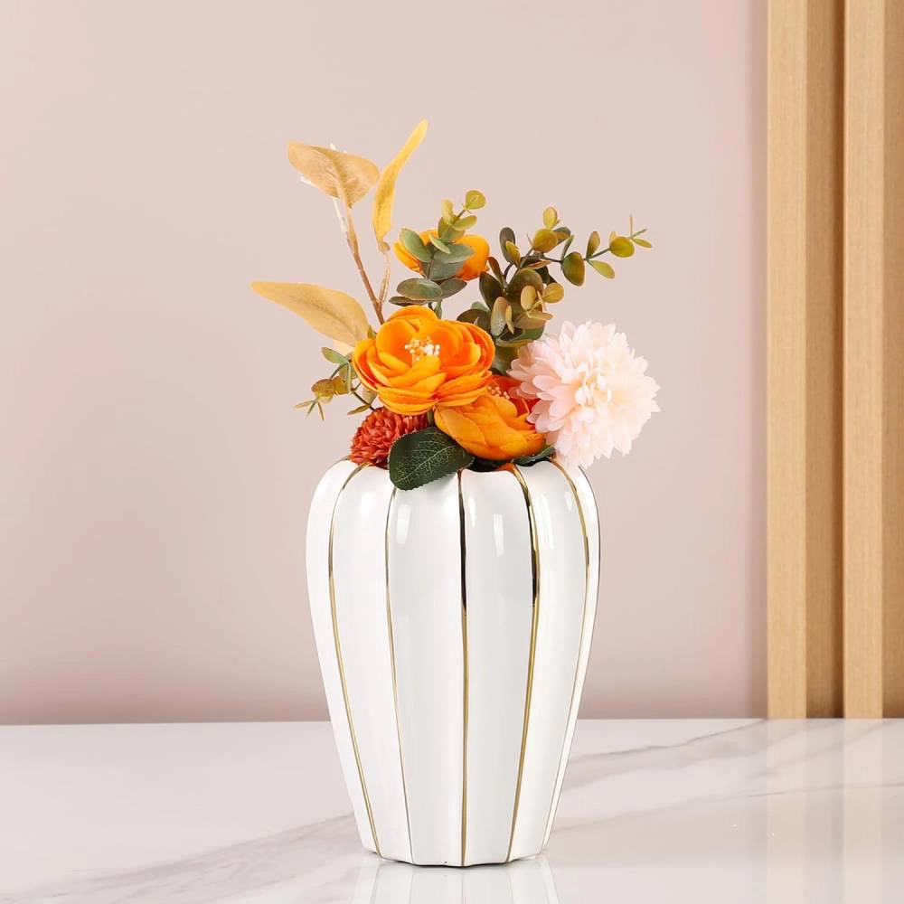 Haven Craftworks Unisex Rustic White Gold Ceramic Centerpiece Ornamental Vase