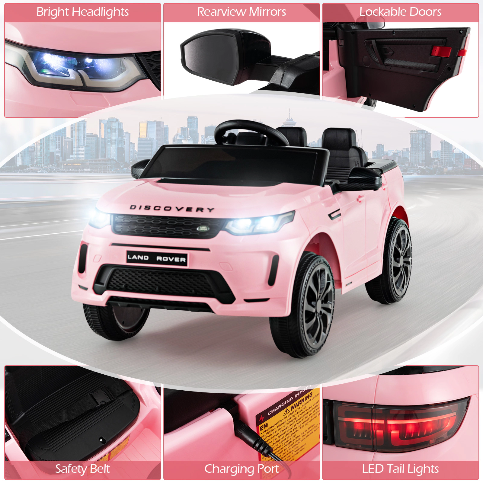 SUGIFT 12V Kids Ride On Car with Remote Control Land Rover Styling 55-lb Capacity Ages 36-72 Months 42.5-in Body Pink