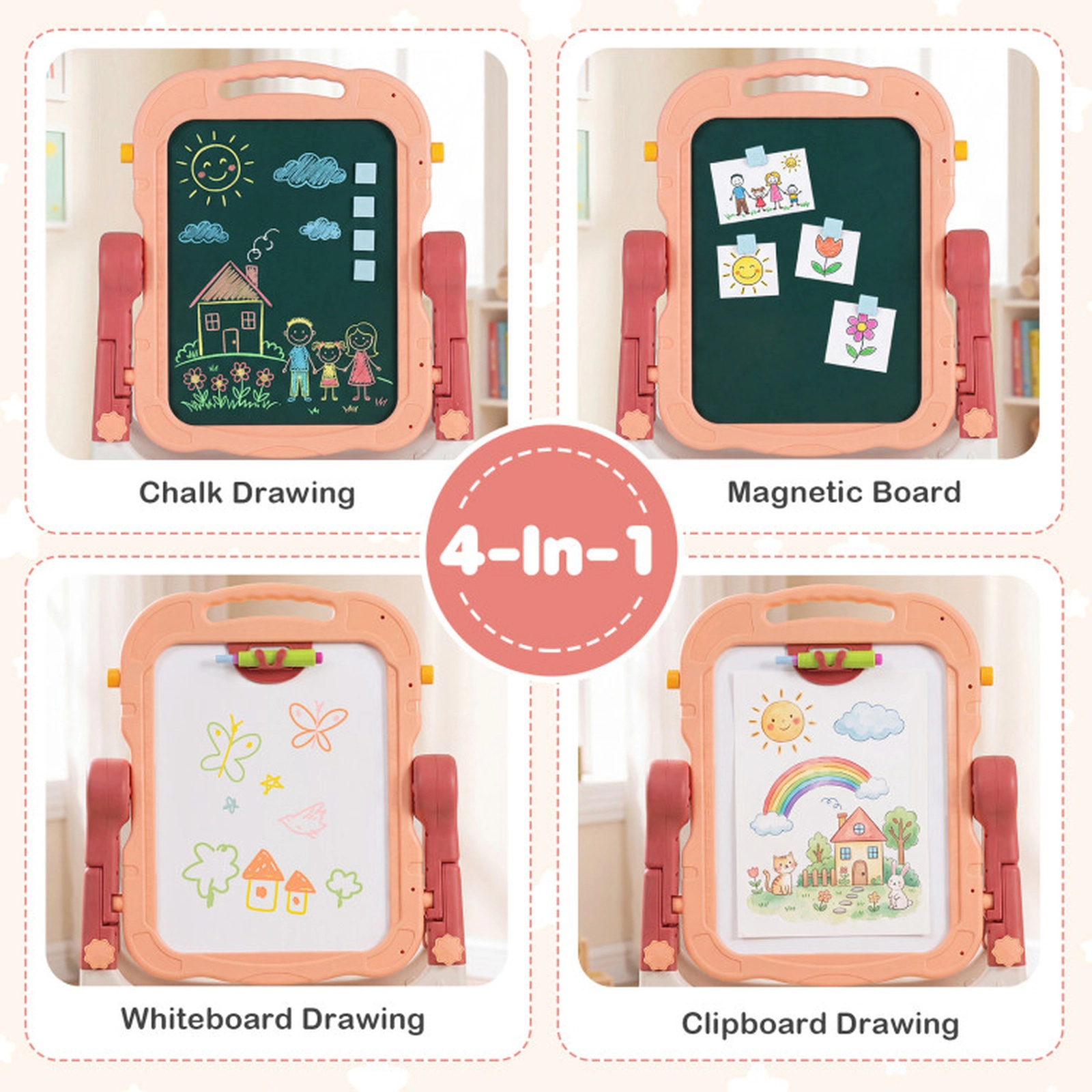 SUGIFT Pink 360-Degree Swivel Board and 2 Height Settings Kids Art Easel