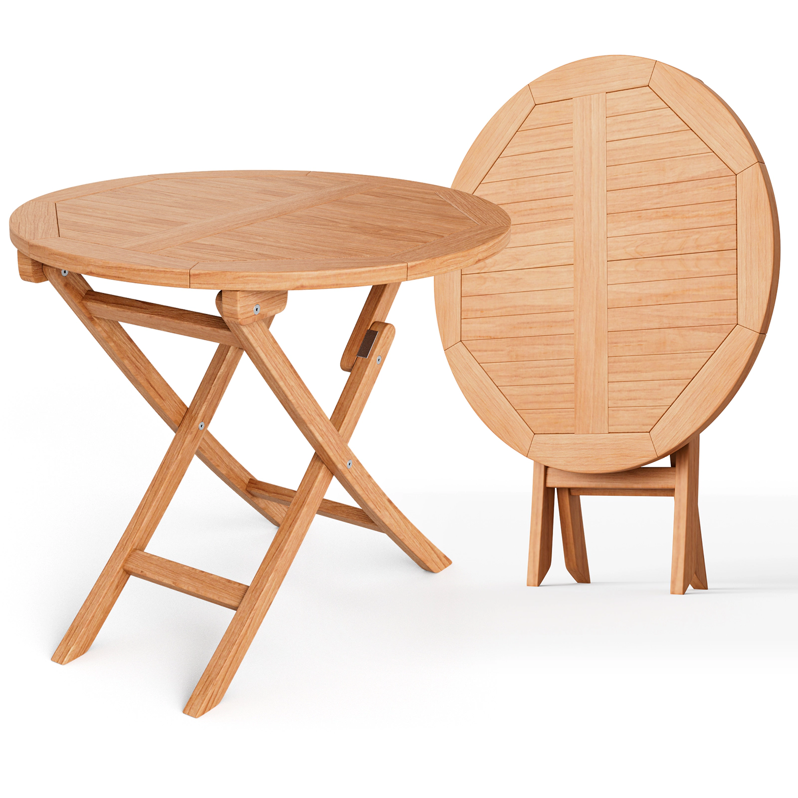 SUGIFT 31.5-in Folding Teak Wood Round Coffee Table 220-lb Capacity Natural Color Patio Accent Table 1-Piece