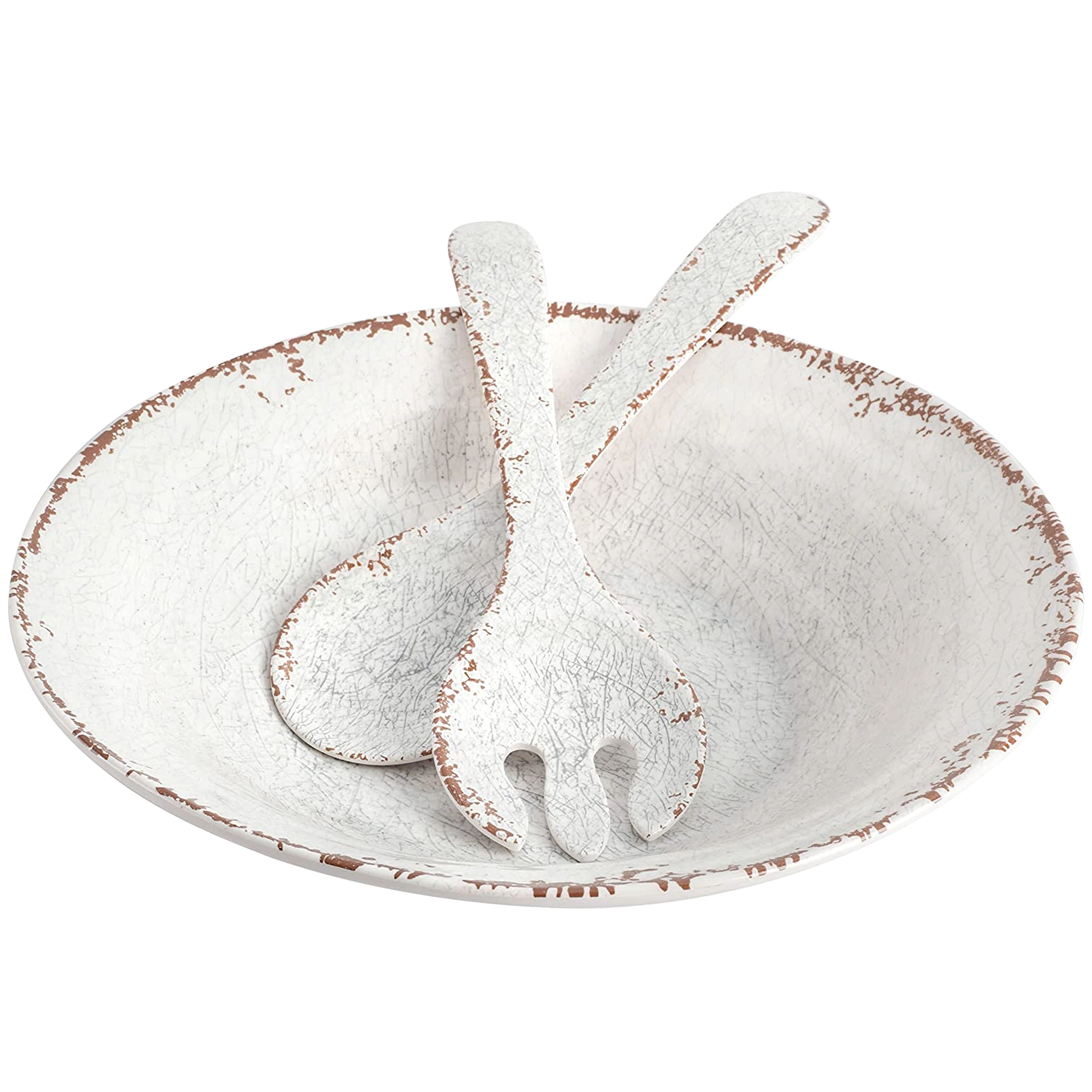 Gibson Mauna 3 Piece Melamine Serving Bowl Set in White with Serving Utensils