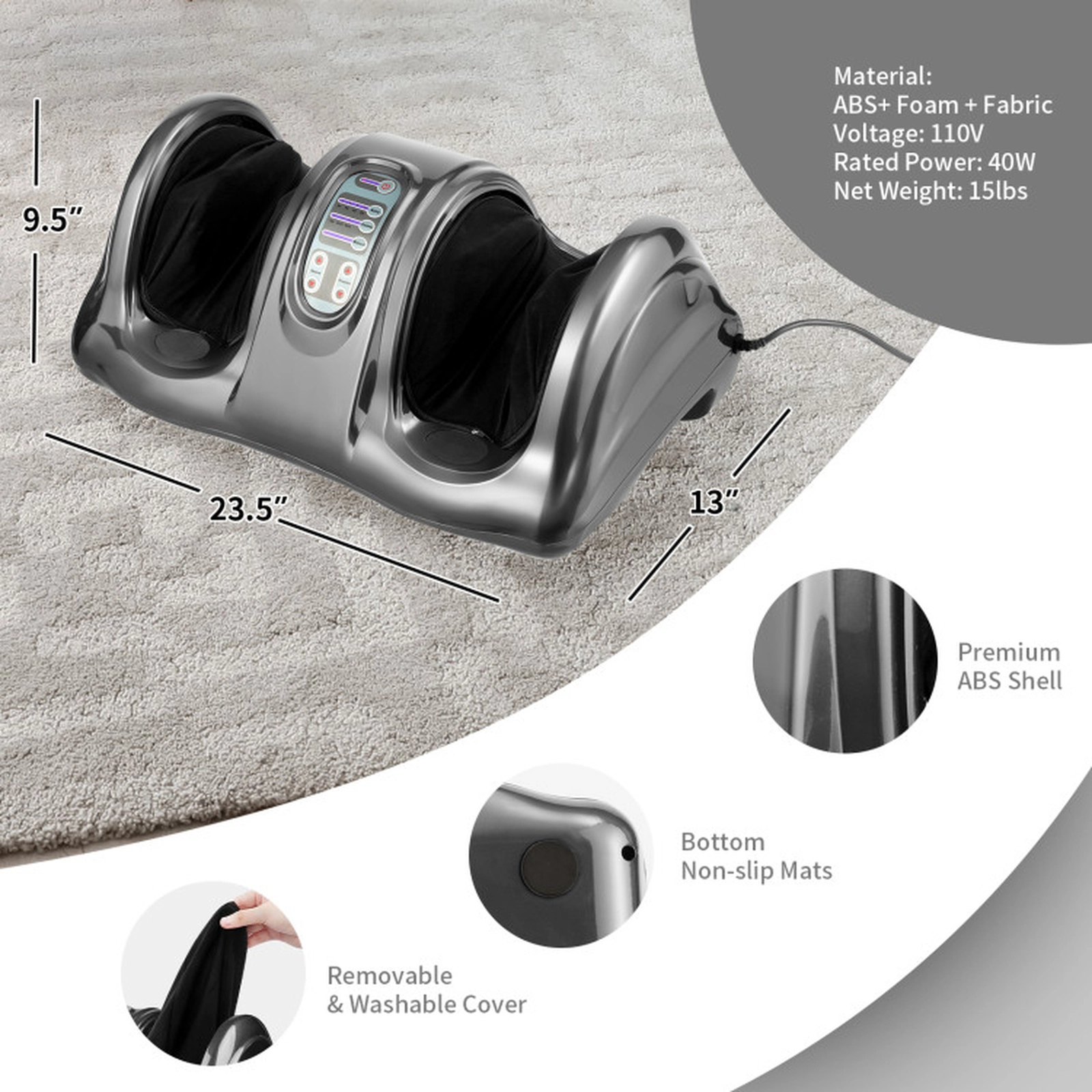 SUGIFT Shiatsu Foot and Calf Massager with High Intensity Rollers Adjustable Speed Direction and Remote Control