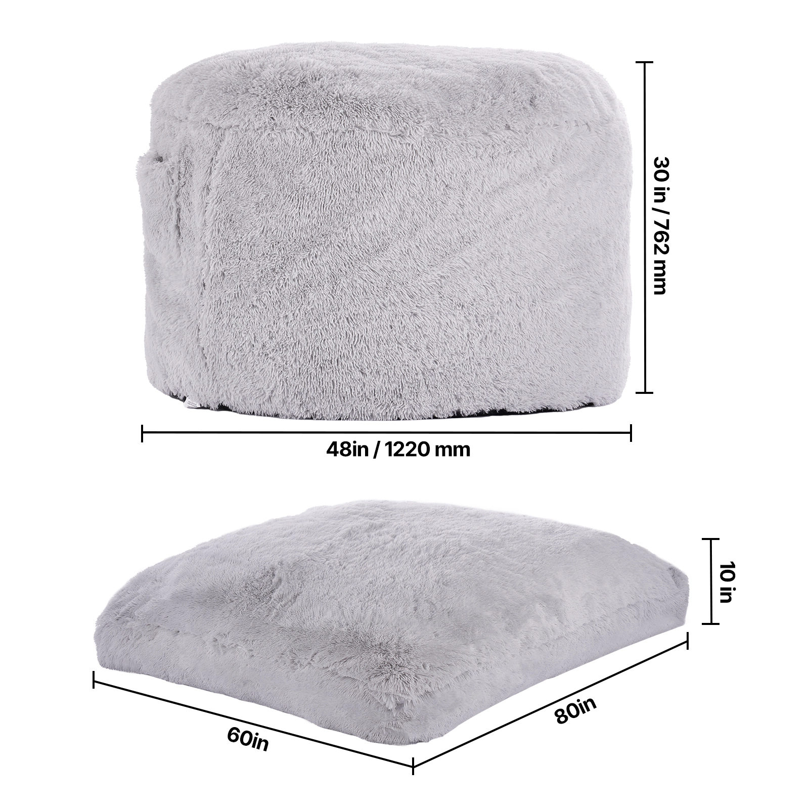 HONGGE Queen Size Convertible Bean Bag Chair Bed, Memory Foam Fill, Washable Cover & Side Pocket, Grey