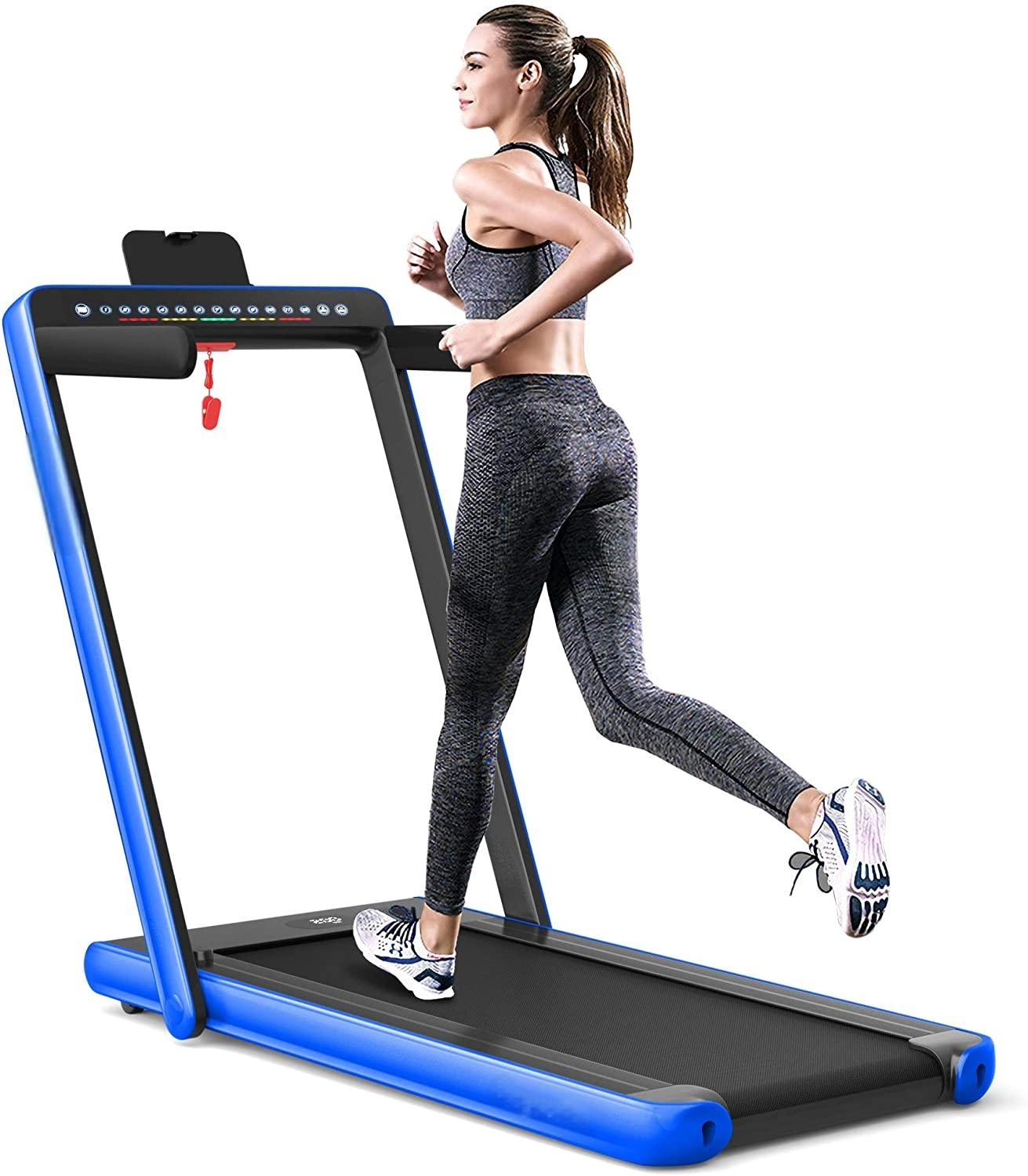 SUGIFT 2-in-1 Electric Motorized Folding ABS Treadmill with Dual Display 265-lb Capacity Health and Fitness Blue