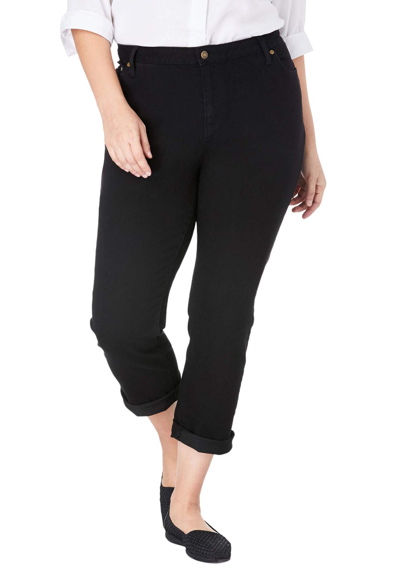 Woman Within Plus Stretch Denim Five-Pocket Girlfriend Jeans