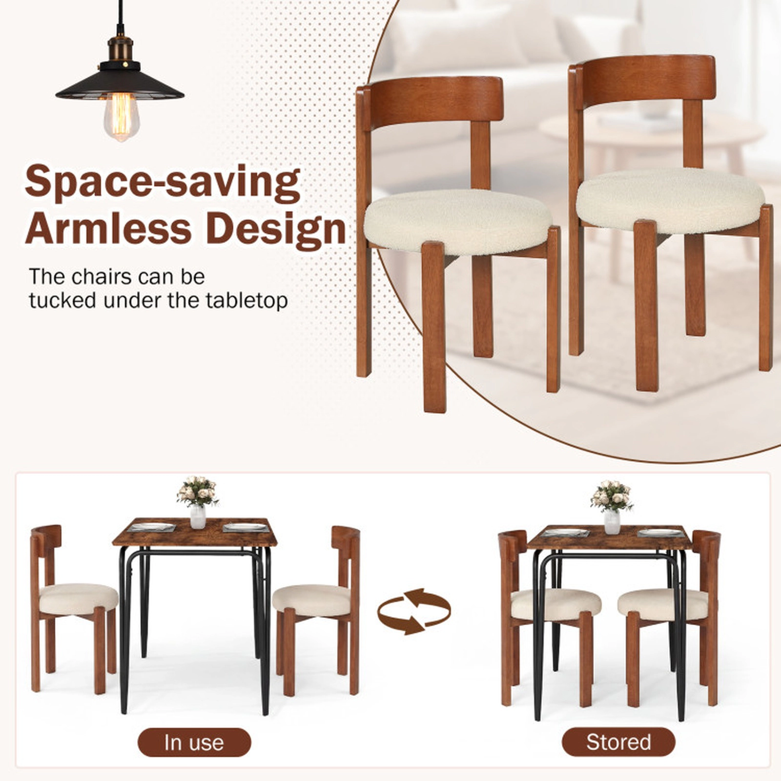 SUGIFT Curved Backrest Modern Dining Chairs Set of 2 Rubber Wood Legs 18-in Seat Height 415-lb Capacity Brown + Beige