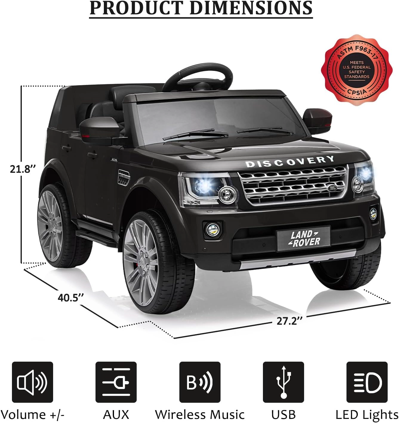 12V Licensed Land Rover Kids Ride On Truck, Electric Car w/Remote, 3 Speeds, Suspension, LED Lights, Bluetooth Music