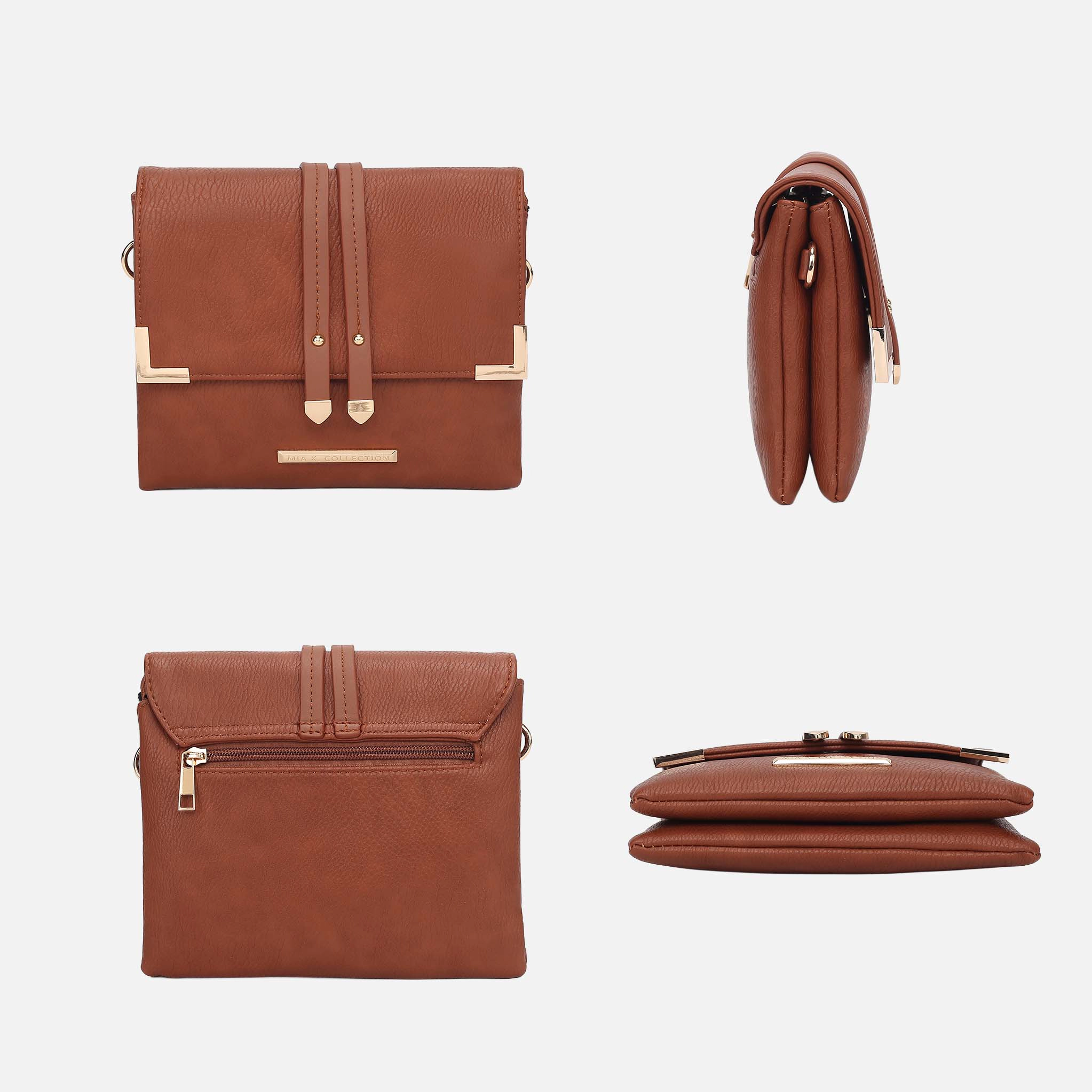 Mia K Collection Valeska Vegan Leather Crossbody - Gold-Tone Hardware, Adjustable Detachable Strap