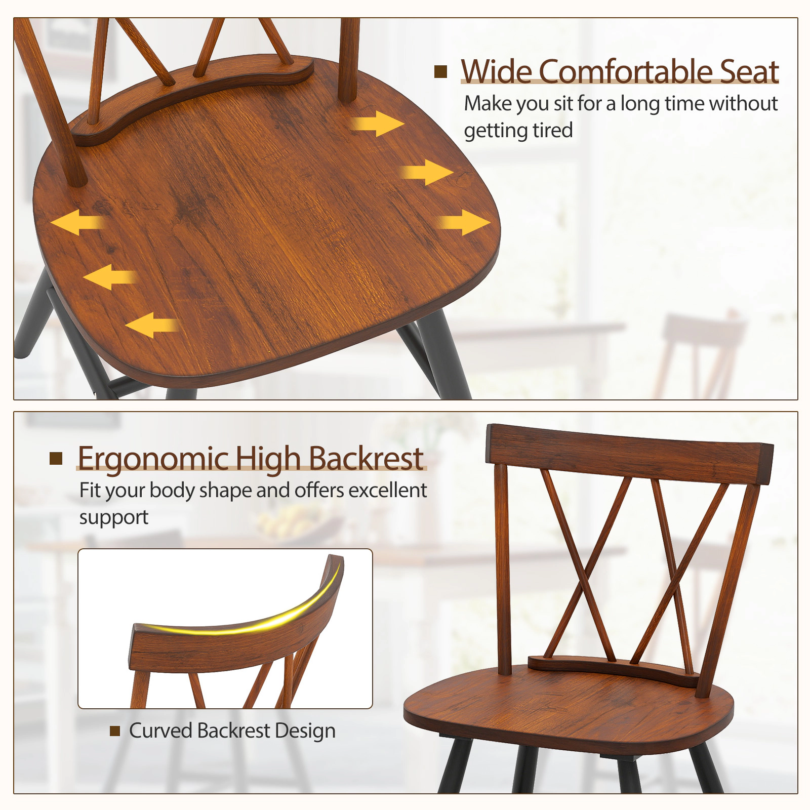 SUGIFT Farmhouse Kitchen Dining Chair Set of 2 275-Lb Capacity Dark Brown Rubber Wood Frame