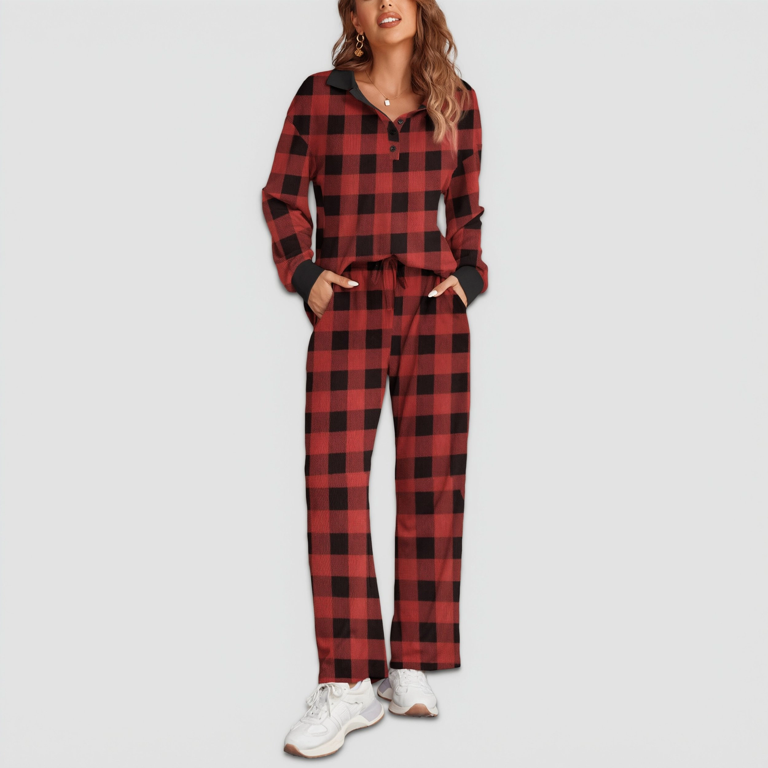 Ekouaer Womens Pajamas Sets Two Piece Long Sleeve Pajama Sweatsuits Outfits Clothes with Pockect