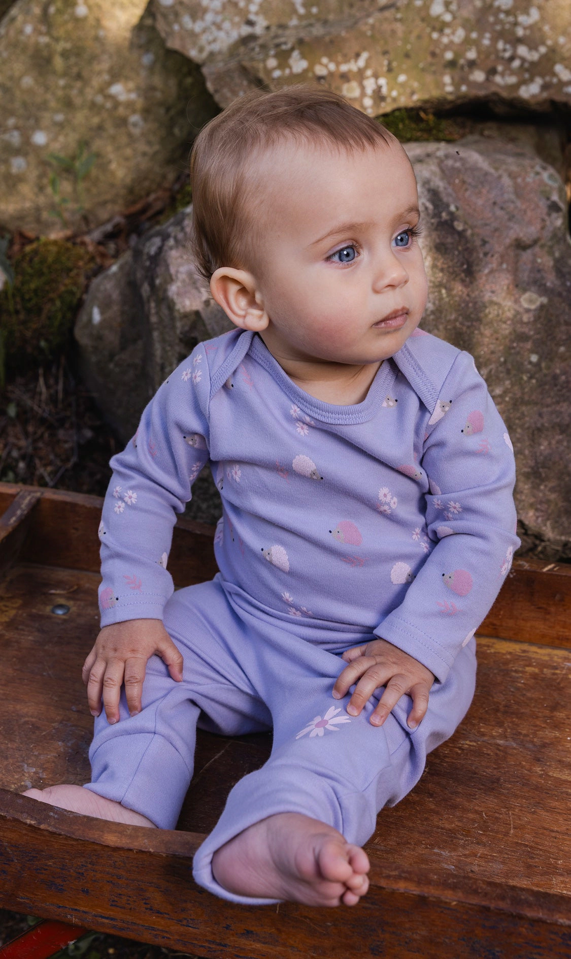 Deux par Girls Organic Cotton Long Sleeve Onesie with Hedgehog Print