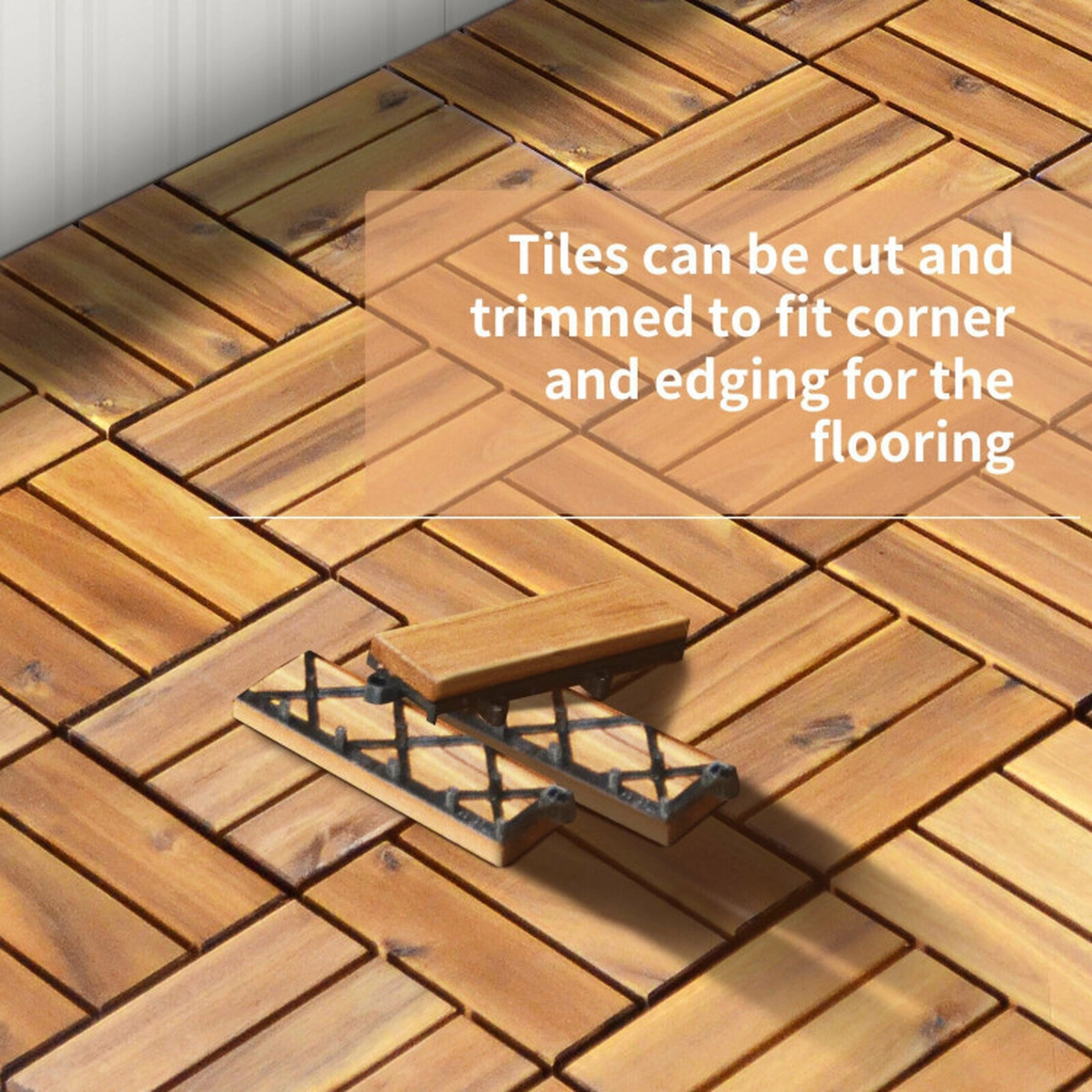 SUGIFT 27-Piece 12-in Oil-Finished Acacia Wood Interlocking Patio Deck Tiles with 27-sq ft Coverage