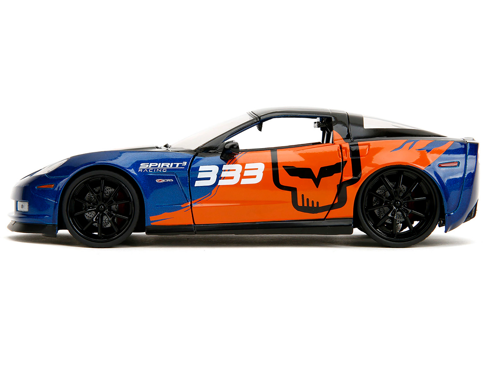 Jada 2006 Chevrolet Corvette Z06 #333 "Spirit Racing" Blue Metallic and Orange with Black Hood and Top