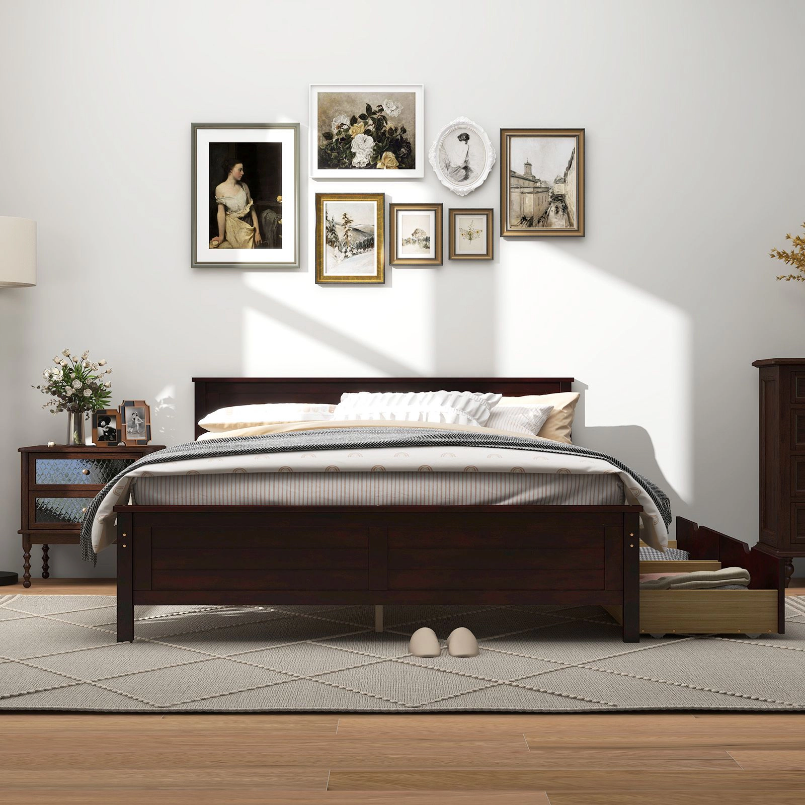 SlickBlue Full Bed Frame with Wood Headboard & Storage Drawers