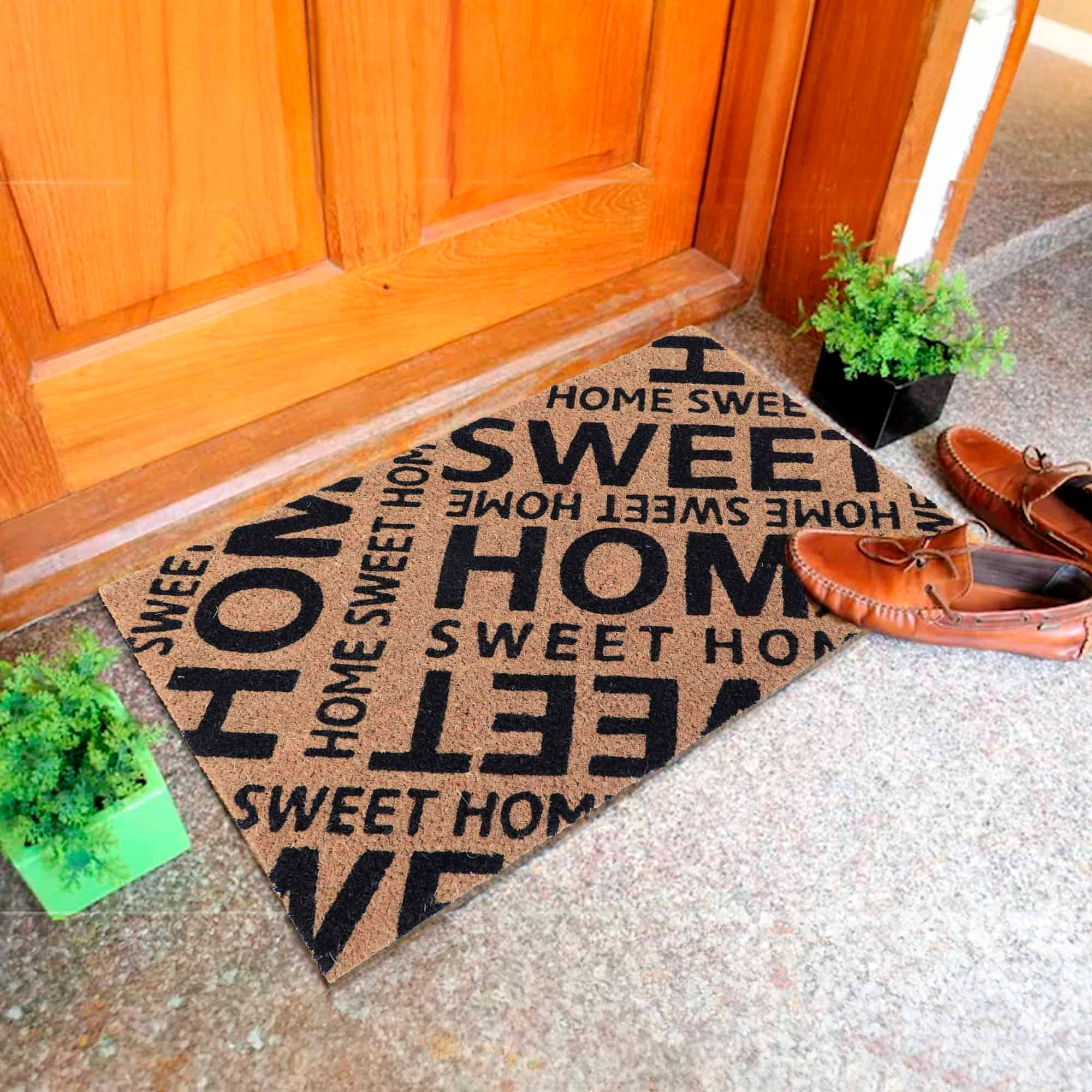 Evideco French Home Goods Natural and Black Home Sweet Home Coir Doormat 24 x 16 Inches