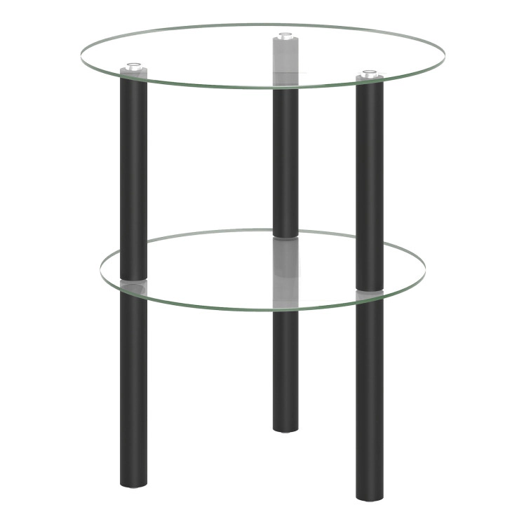 Hivvago 2-Tier Round End Table With Clear Tempered Glass Top And Shelf